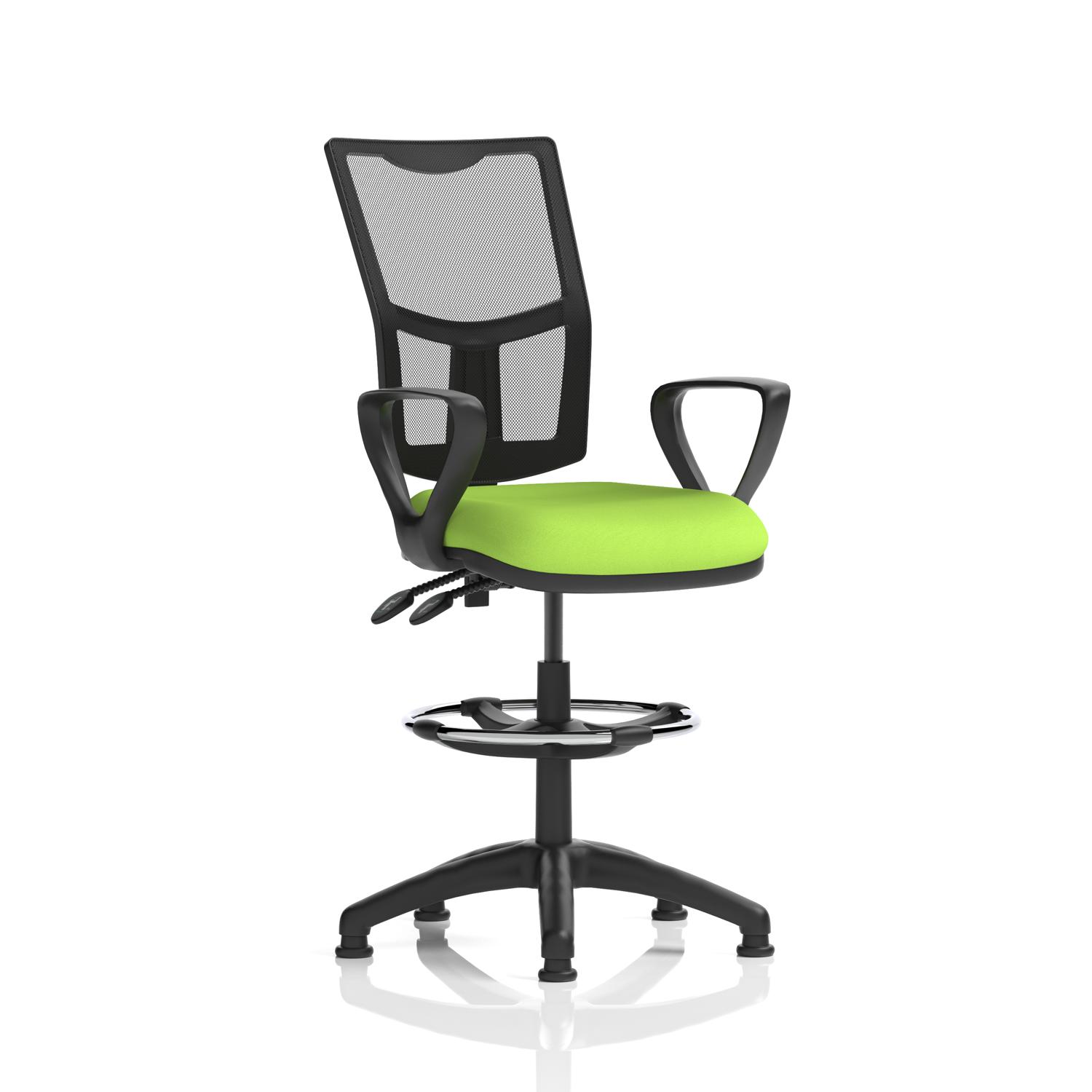 Eclipse Plus II Lever Task Operator Chair Mesh Back With High Rise Draughtsman Kit With Loop Arms Bespoke Colour Seat Myrrh Green