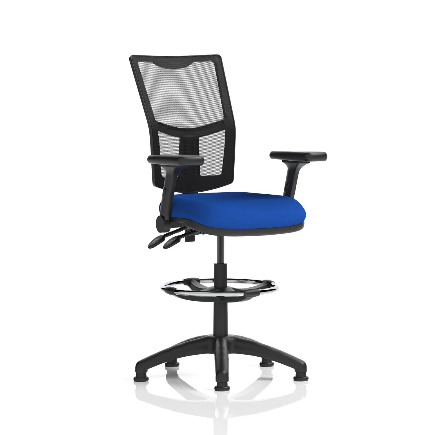 Eclipse Plus II Lever Task Operator Chair Mesh Back High Rise Draughtsman Kit With Height Adjustable And Folding Arms Bespoke Colour Seat Stevia Blue
