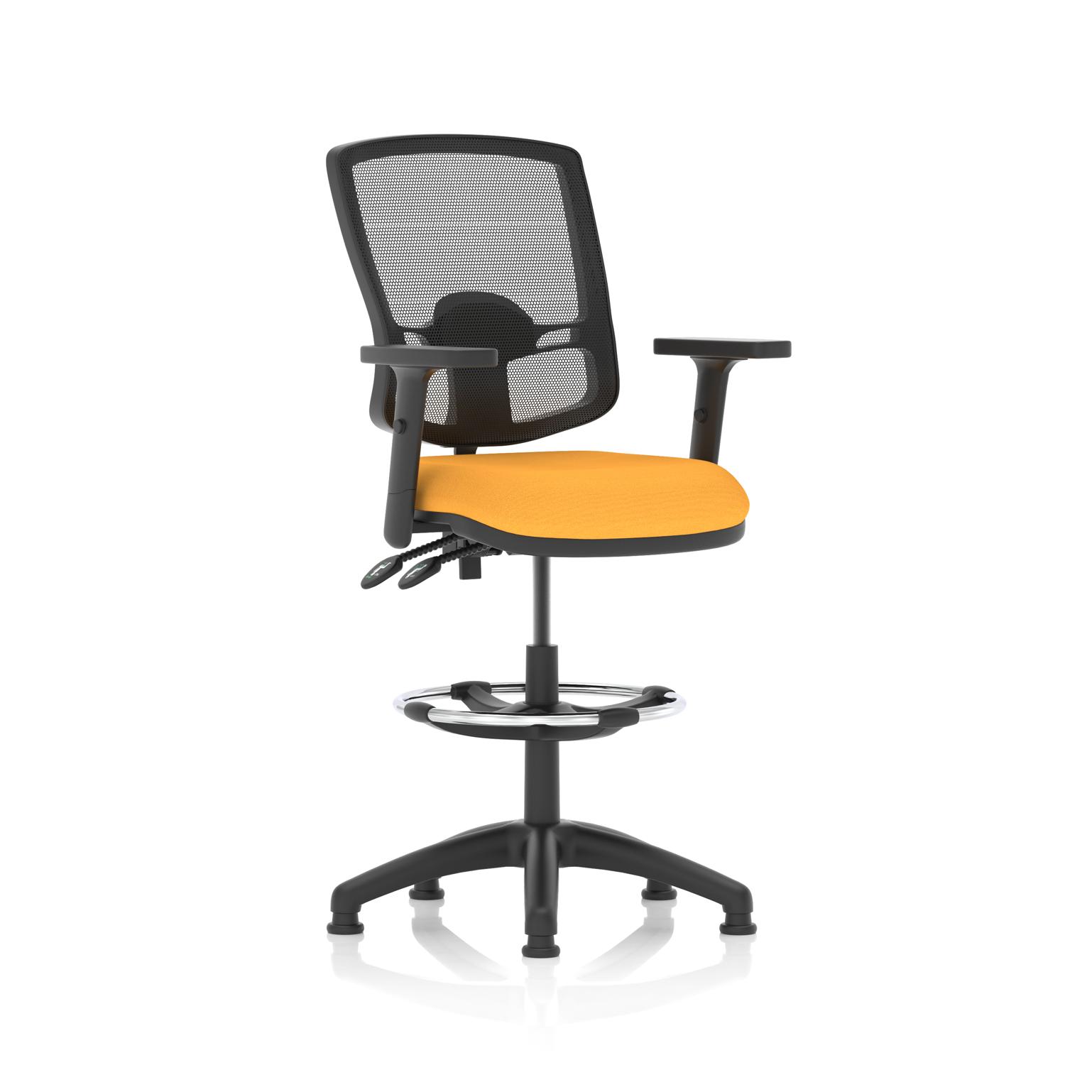Eclipse Plus II Lever Task Operator Chair Deluxe Mesh Back With High Rise Draughtsman Kit With Height Adjustable Arms Bespoke Colour Seat Senna Yellow
