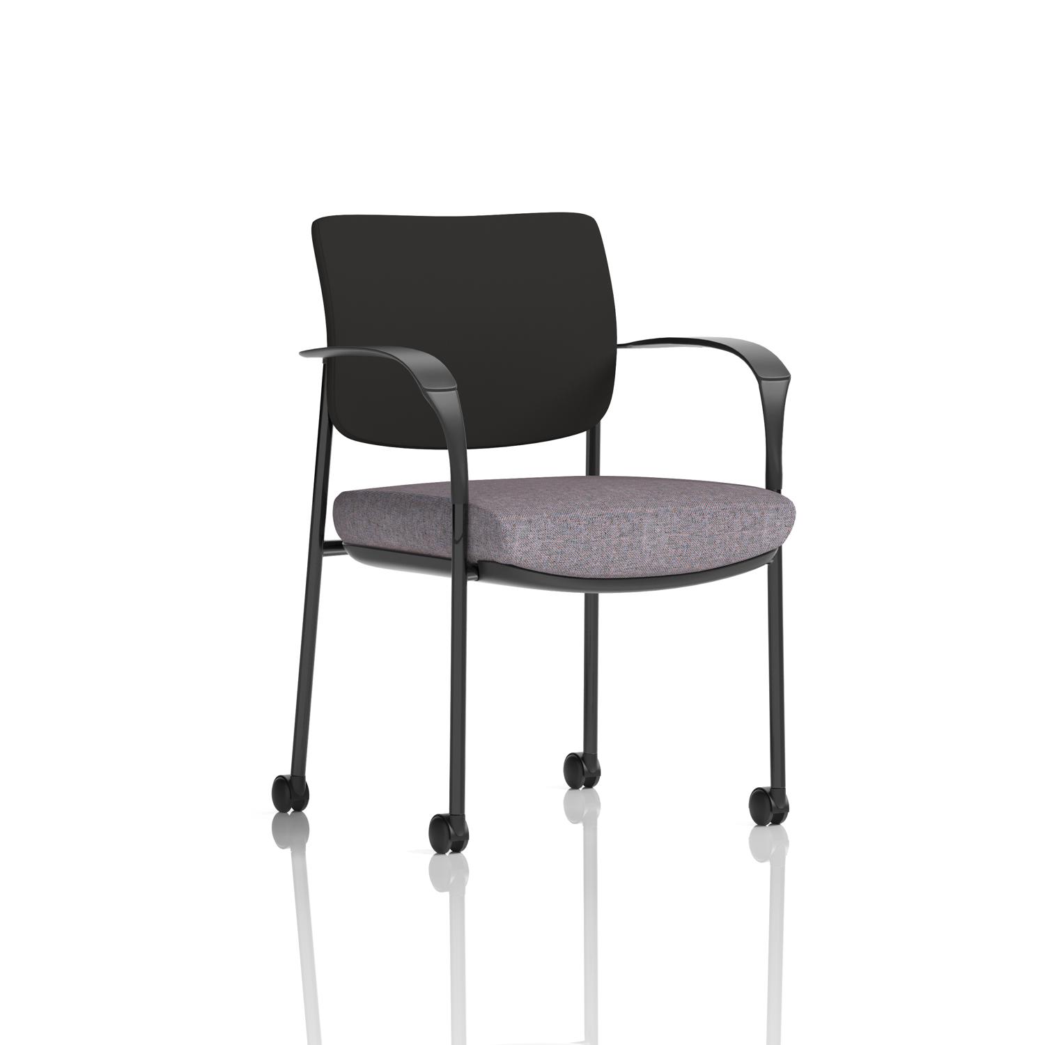 Brunswick Deluxe With Arms Black Frame With Castors Black Fabric Back Bespoke Colour Seat Rivet Fuse