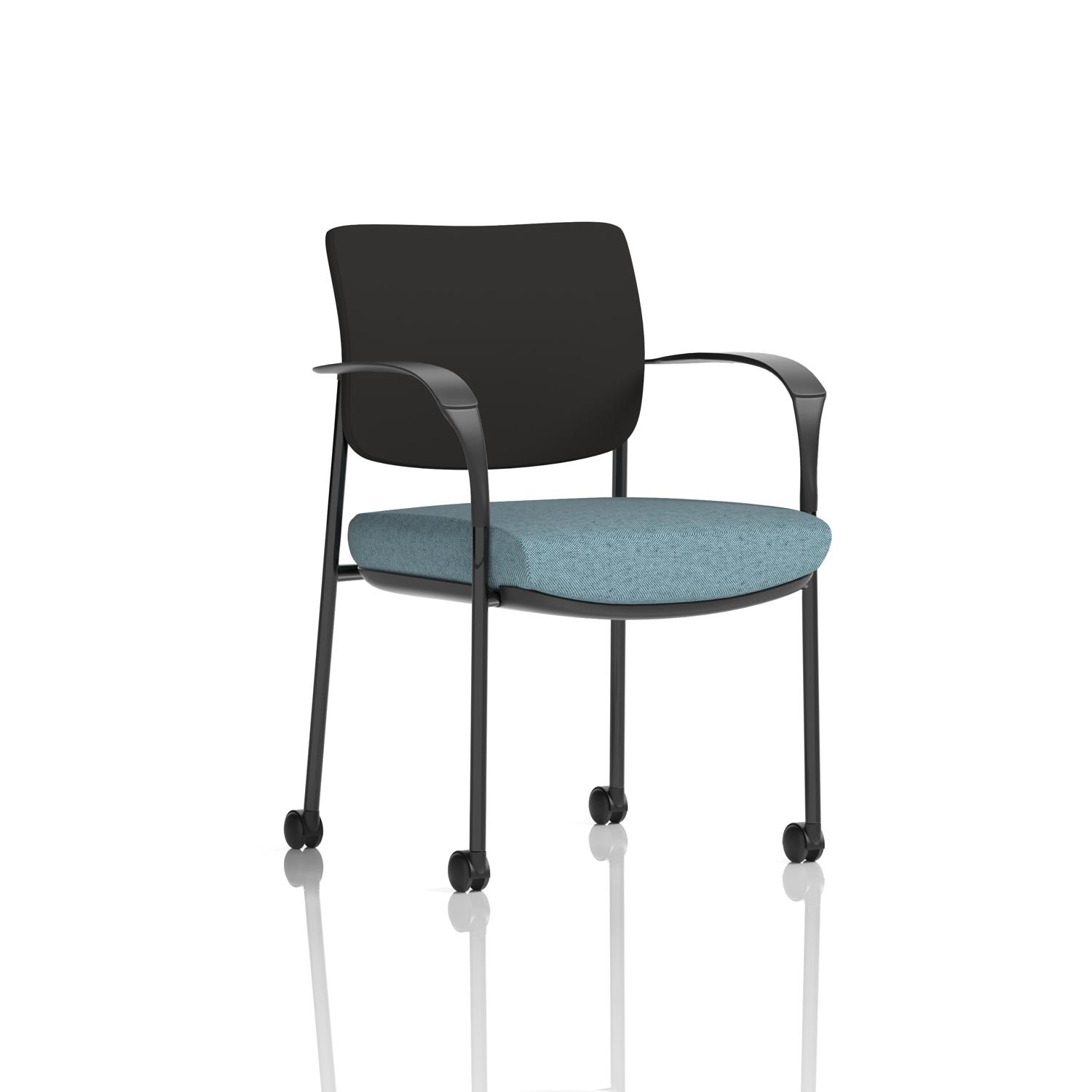 Brunswick Deluxe With Arms Black Frame With Castors Black Fabric Back Bespoke Colour Seat Rivet Quench