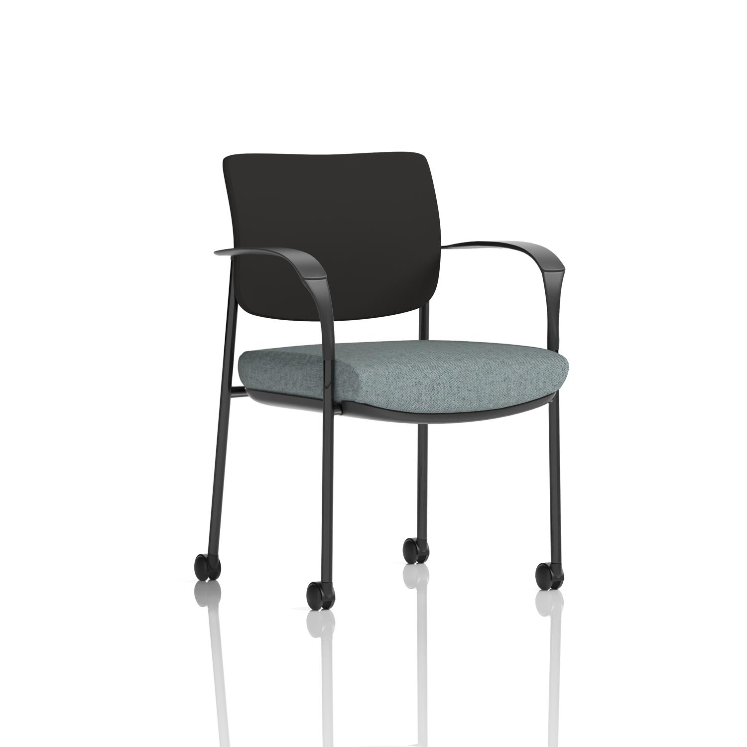 Brunswick Deluxe With Arms Black Frame With Castors Black Fabric Back Bespoke Colour Seat Rivet Tensile