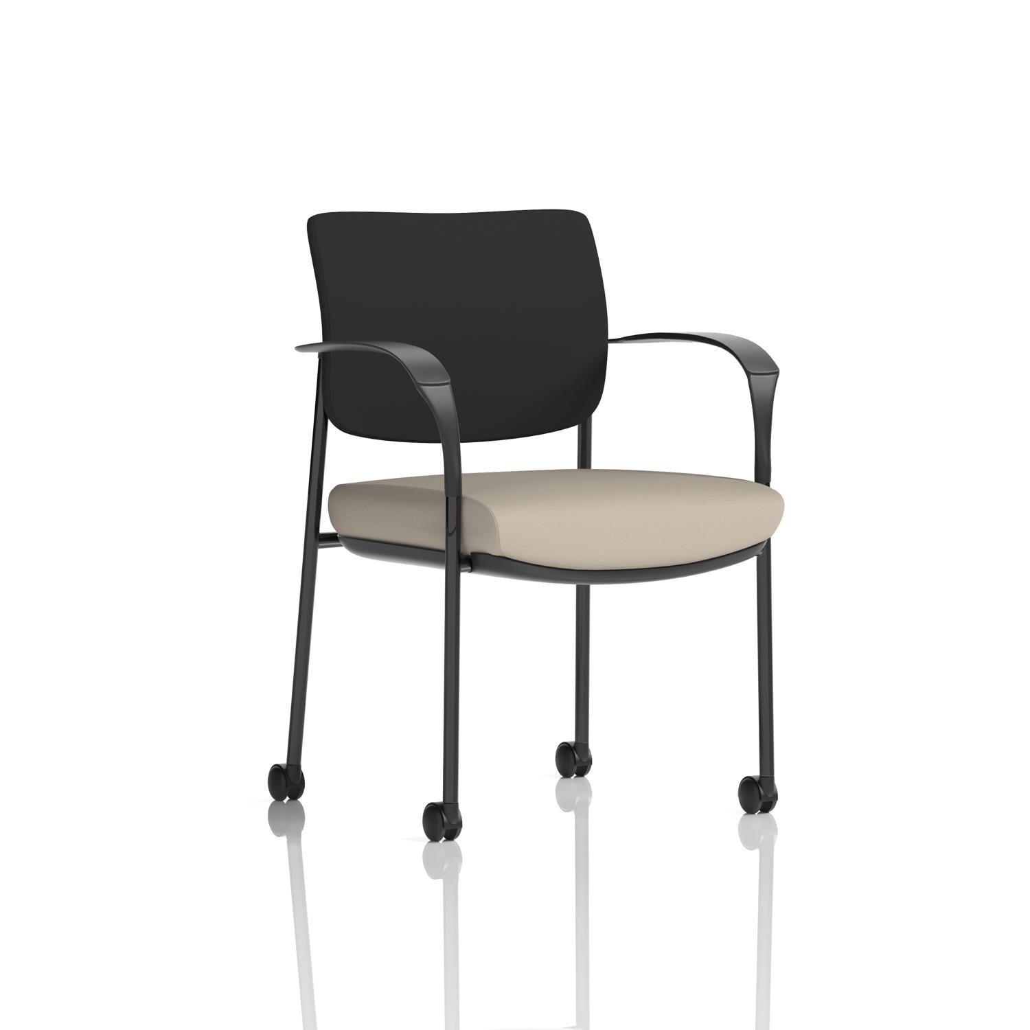 Brunswick Deluxe With Arms Black Frame With Castors Black Fabric Back Bespoke Colour Seat Quest Salt