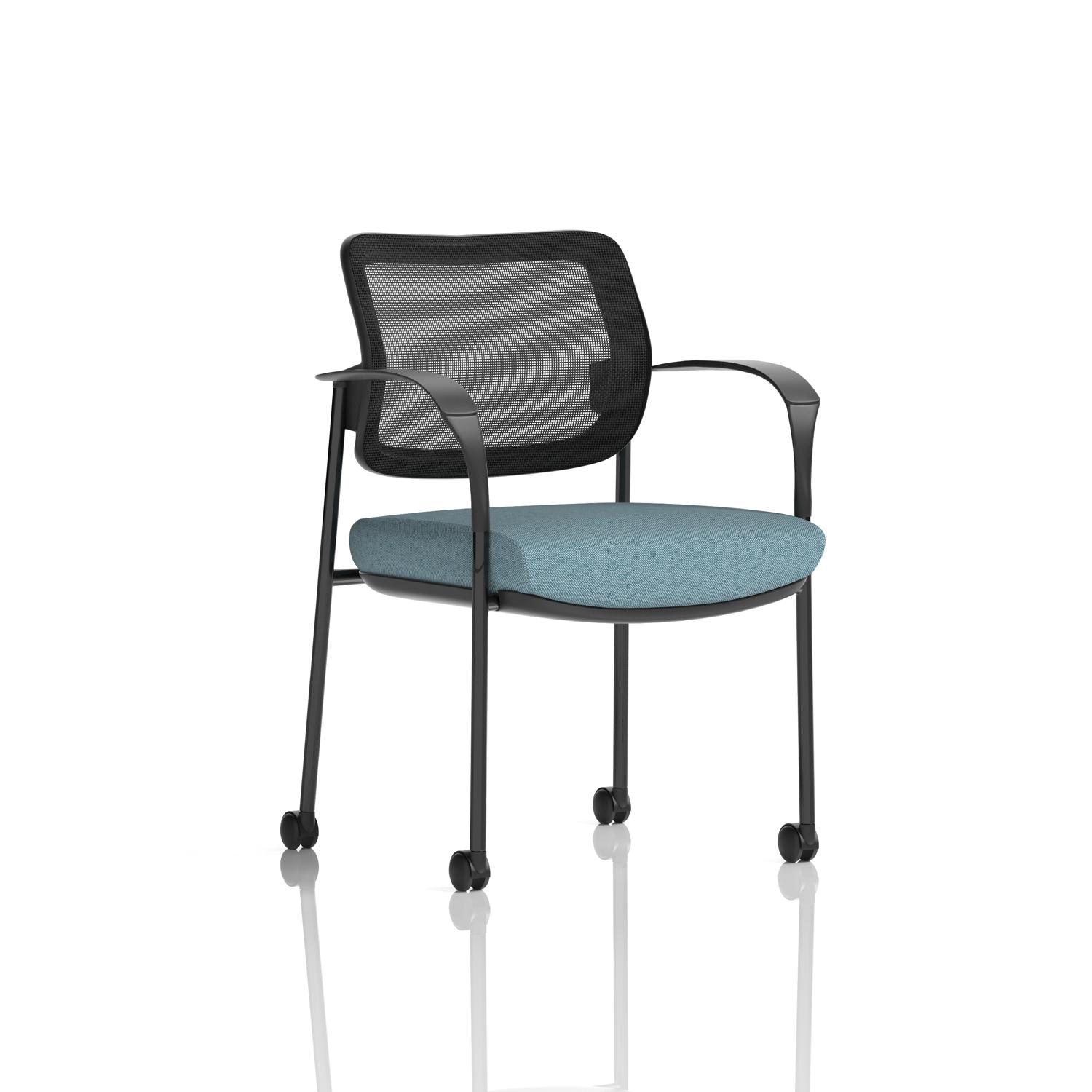 Brunswick Deluxe With Arms Black Frame With Castors Mesh Back Bespoke Colour Seat Rivet Quench