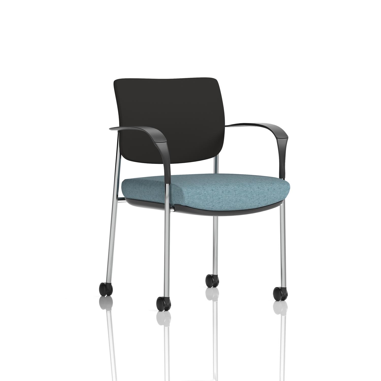 Brunswick Deluxe With Arms Chrome Frame With Castors Black Fabric Back Bespoke Colour Seat Rivet Quench