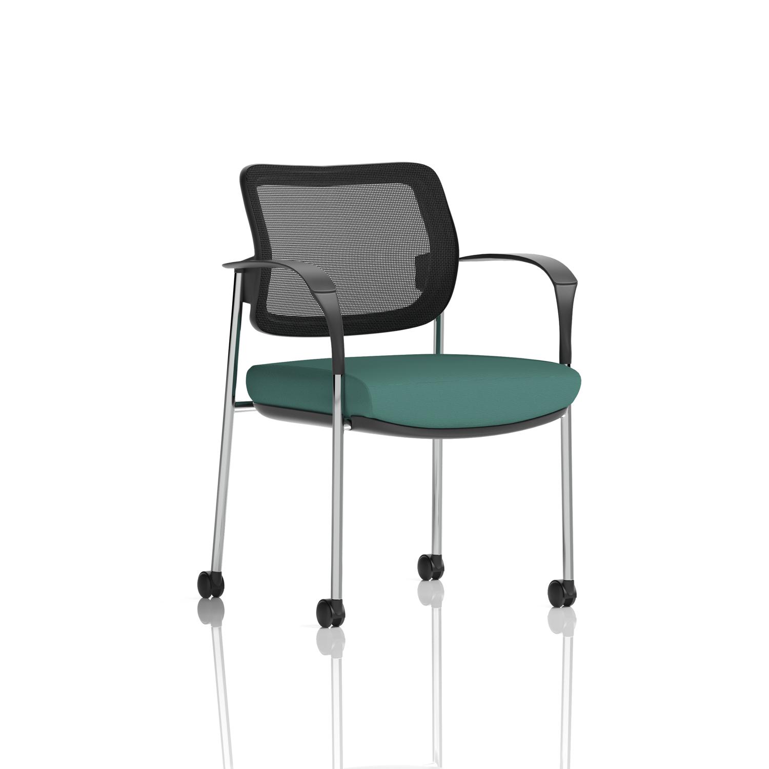 Brunswick Deluxe With Arms Chrome Frame With Castors Mesh Back Bespoke Colour Seat Quest Kelp