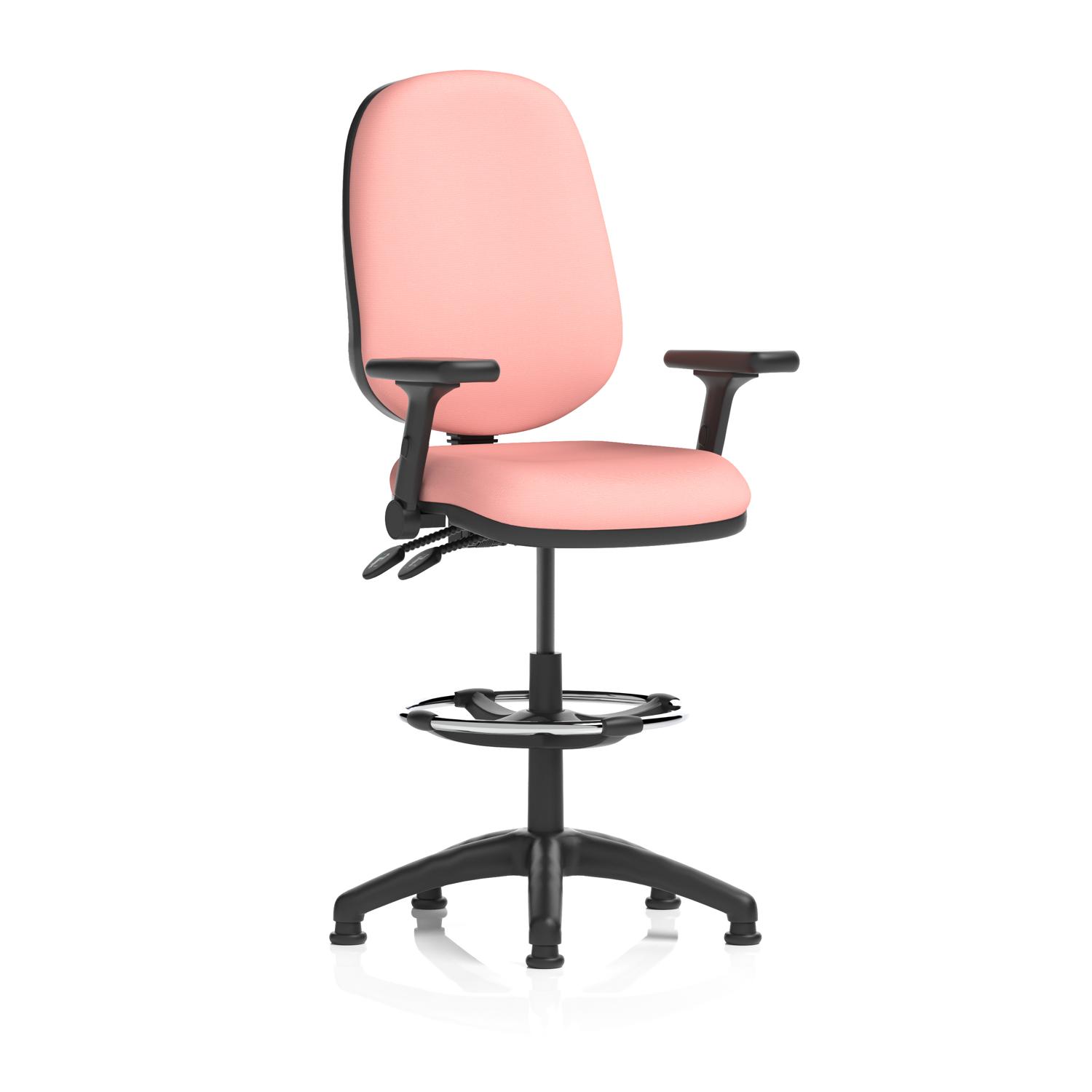 Eclipse Plus II Lever Task Operator Chair High Rise Draughtsman Kit With Height Adjustable And Folding Arms Bespoke Colour Back And Seat Quest Shrimp