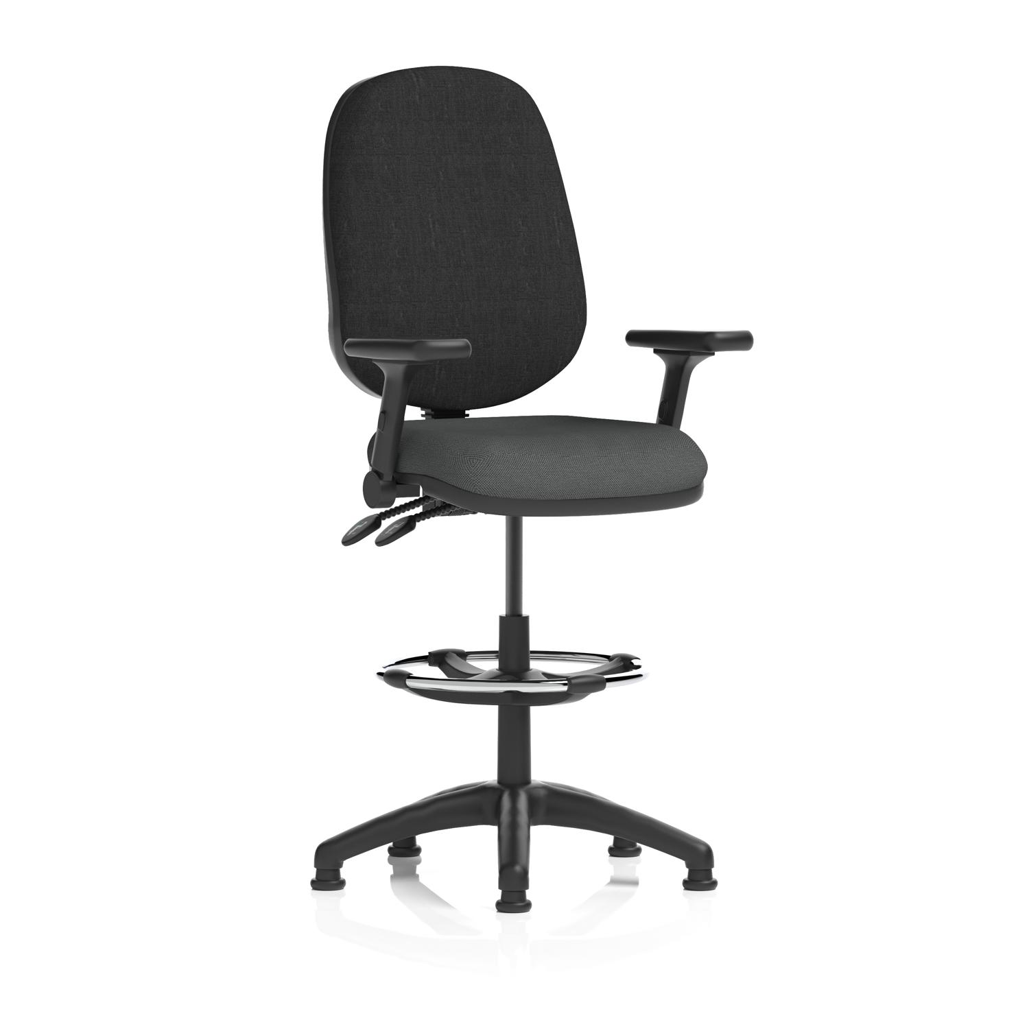 Eclipse Plus II Lever Task Operator Chair With High Rise Draughtsman Kit With Height Adjustable And Folding Arms Bespoke Colour Seat Quest Mussel