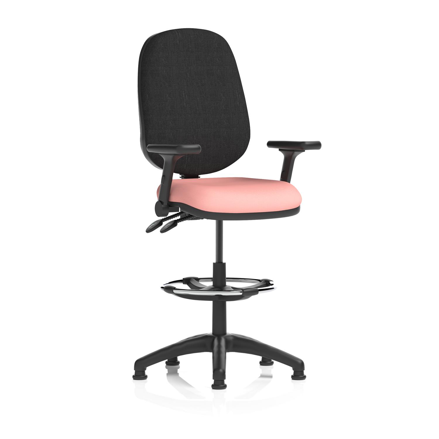 Eclipse Plus II Lever Task Operator Chair With High Rise Draughtsman Kit With Height Adjustable And Folding Arms Bespoke Colour Seat Quest Shrimp