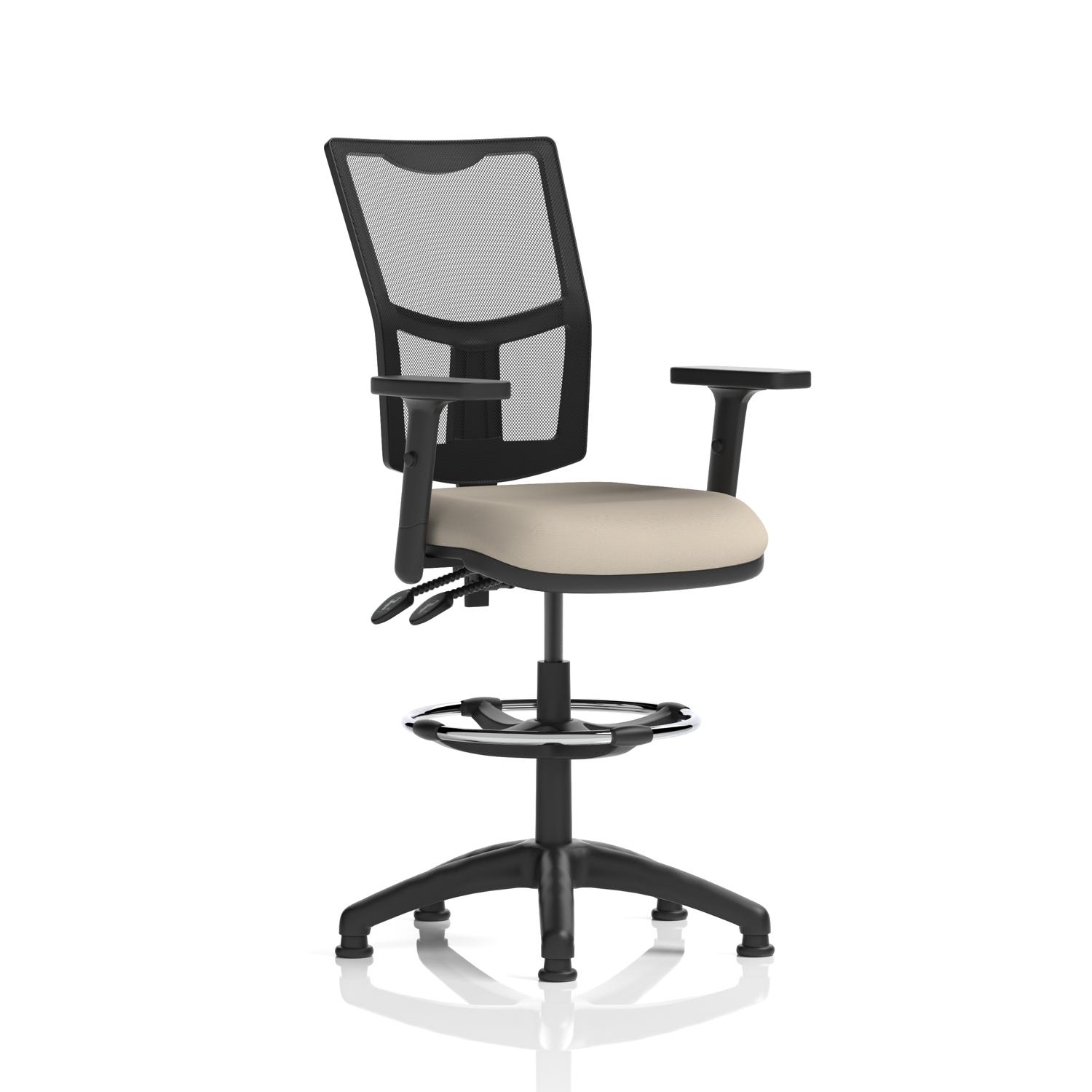 Eclipse Plus II Lever Task Operator Chair Mesh Back With High Rise Draughtsman Kit With Height Adjustable Arms Bespoke Colour Seat Quest Salt