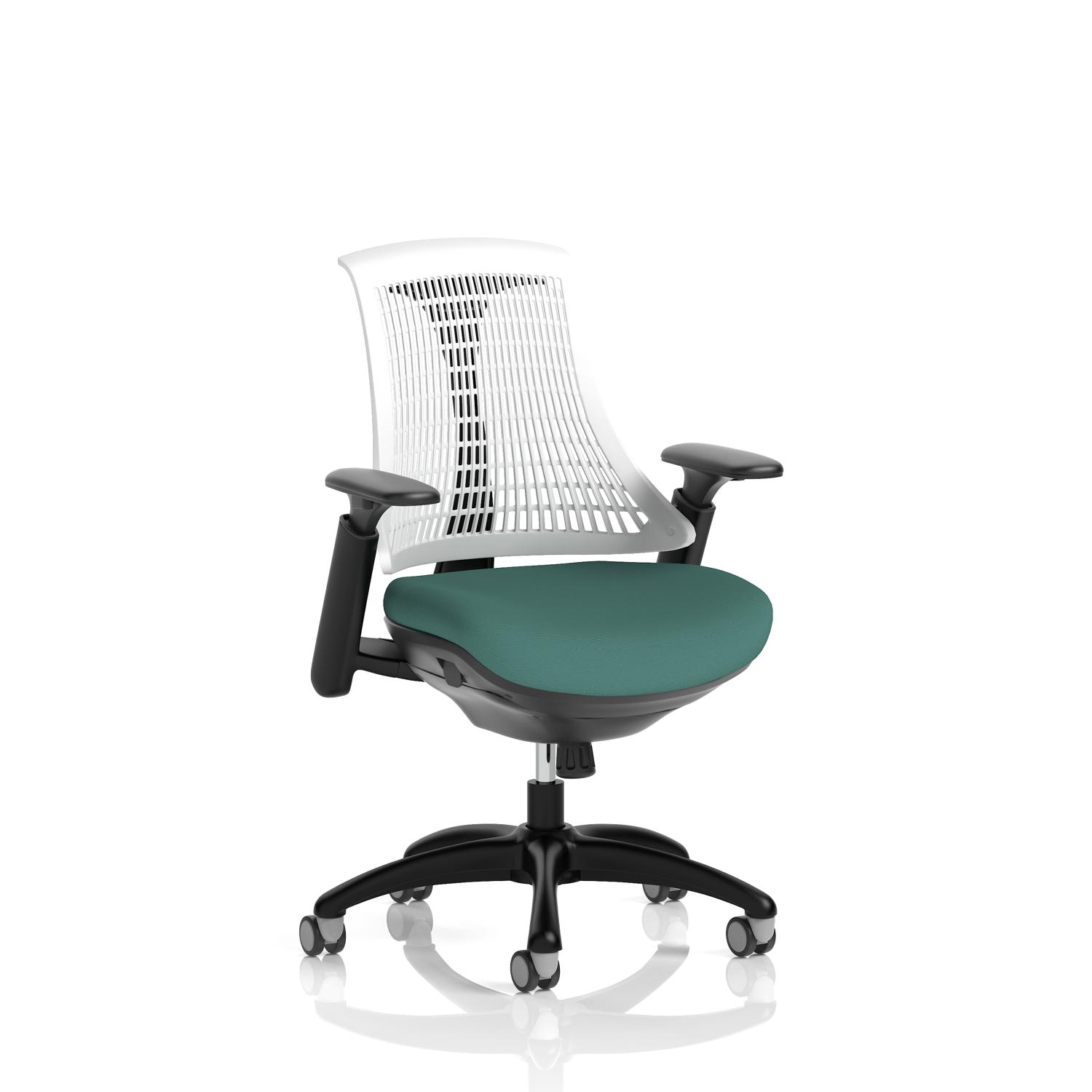Flex Task Operator Chair Black Frame White Back Bespoke Colour Seat Quest Kelp