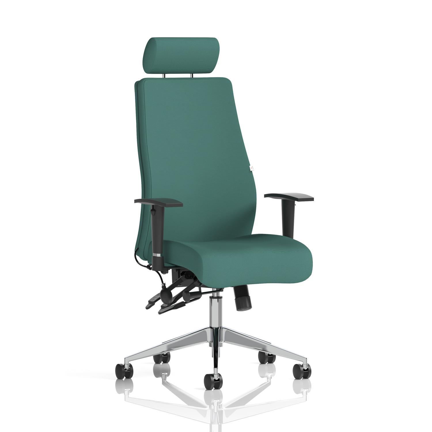 Onyx Ergo Posture Chair With Height Adjustable Arms With Headrest Bespoke Colour Back And Seat Quest Kelp