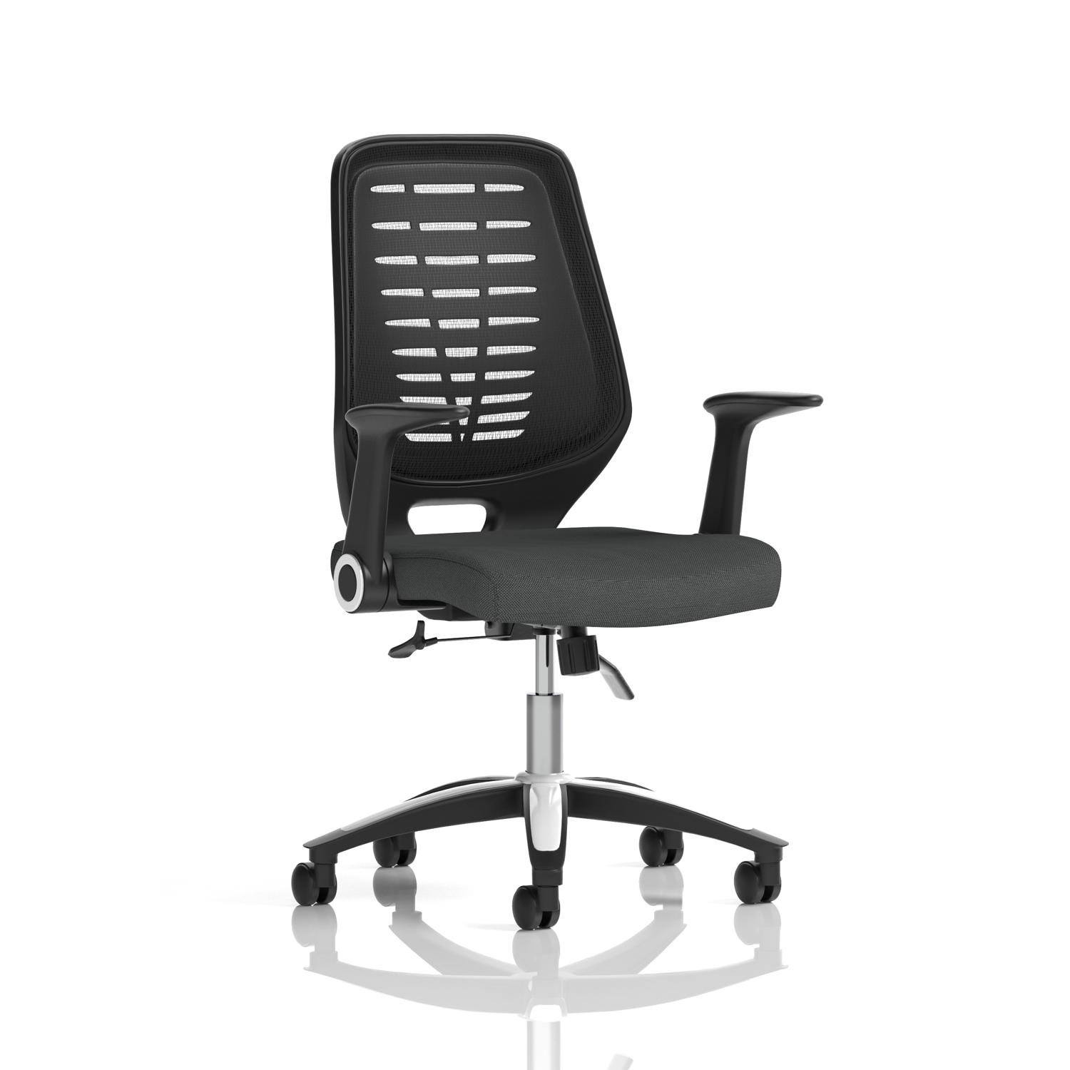Relay Task Operator Chair Black Back With Folding Arms Bespoke Colour Quest Mussel