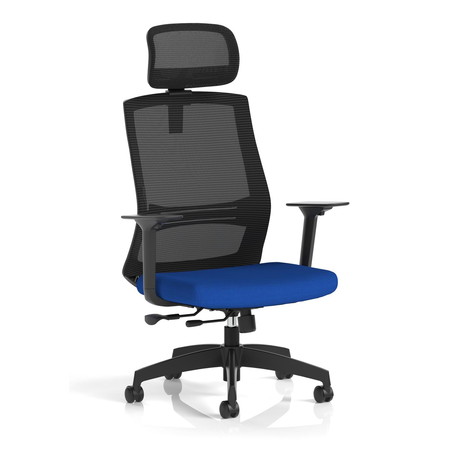 Ventra Mesh Back Task Operator Chair With Height Adjustable Arms With Headrest Bespoke Colour Seat Stevia Blue