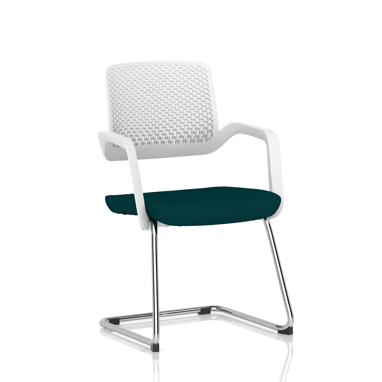 Cosmo Cantilever Chair White Frame Bespoke Colour Seat Maringa Teal