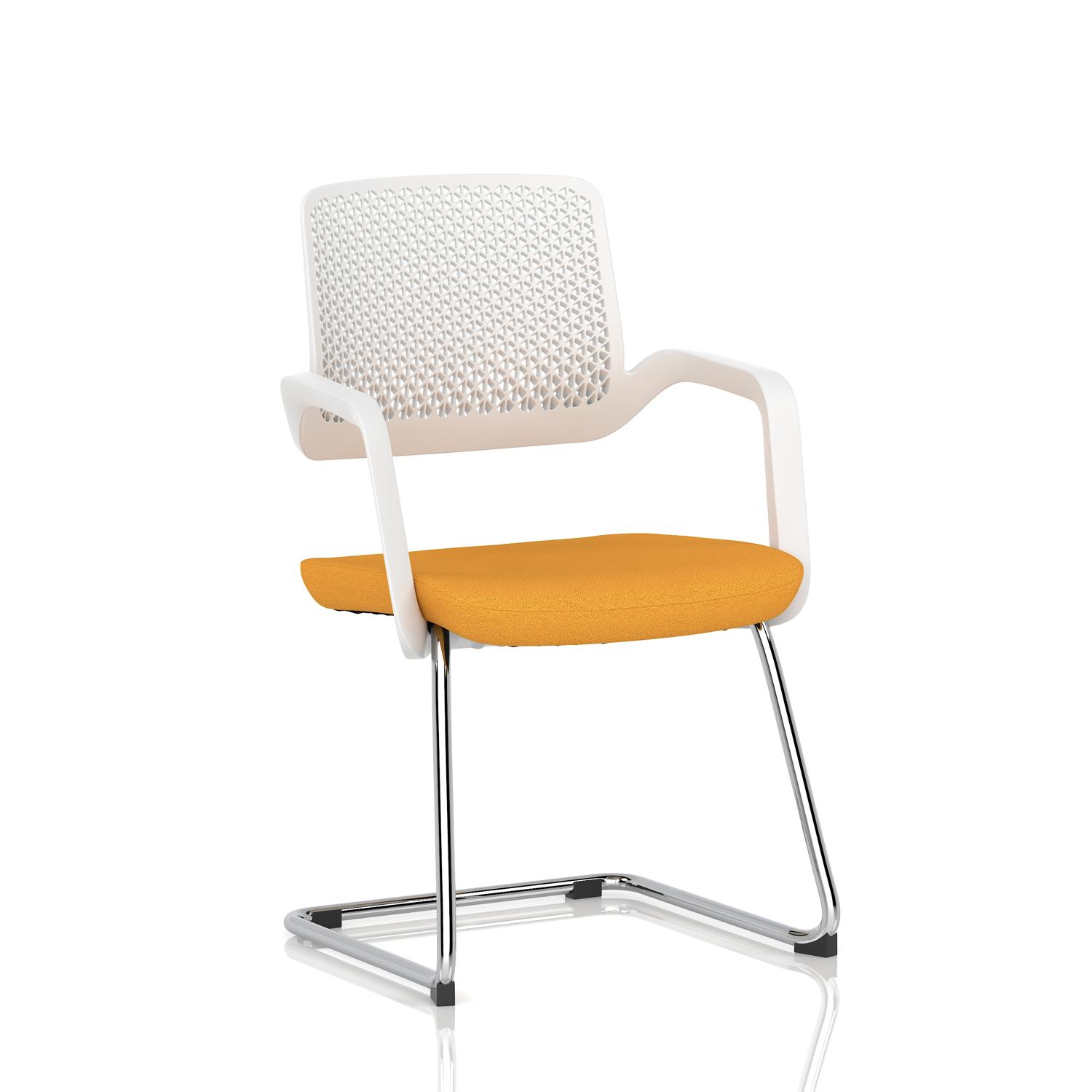 Cosmo Cantilever Chair White Frame Bespoke Colour Seat Senna Yellow