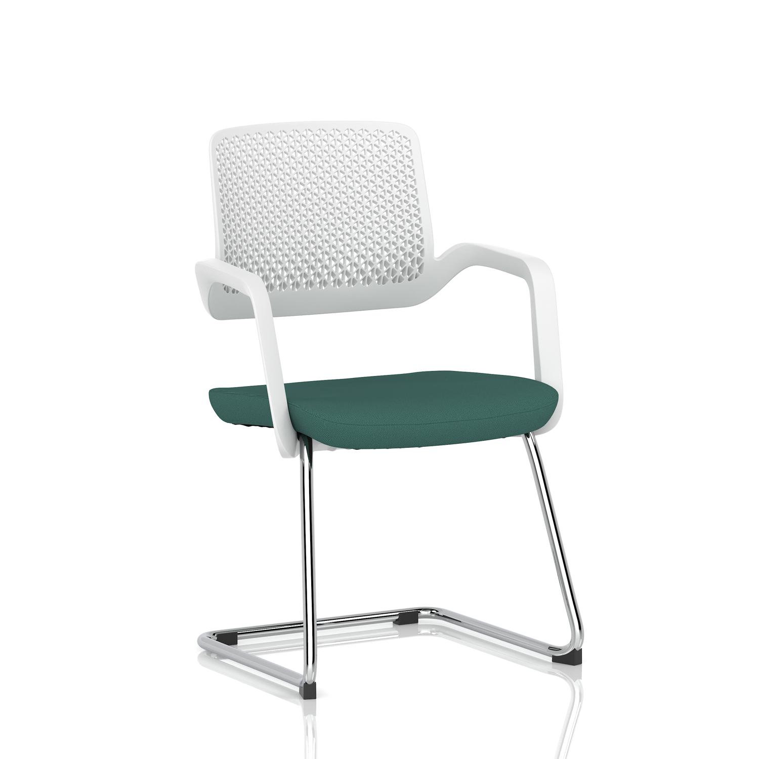 Cosmo Cantilever Chair White Frame Bespoke Colour Seat Quest Kelp
