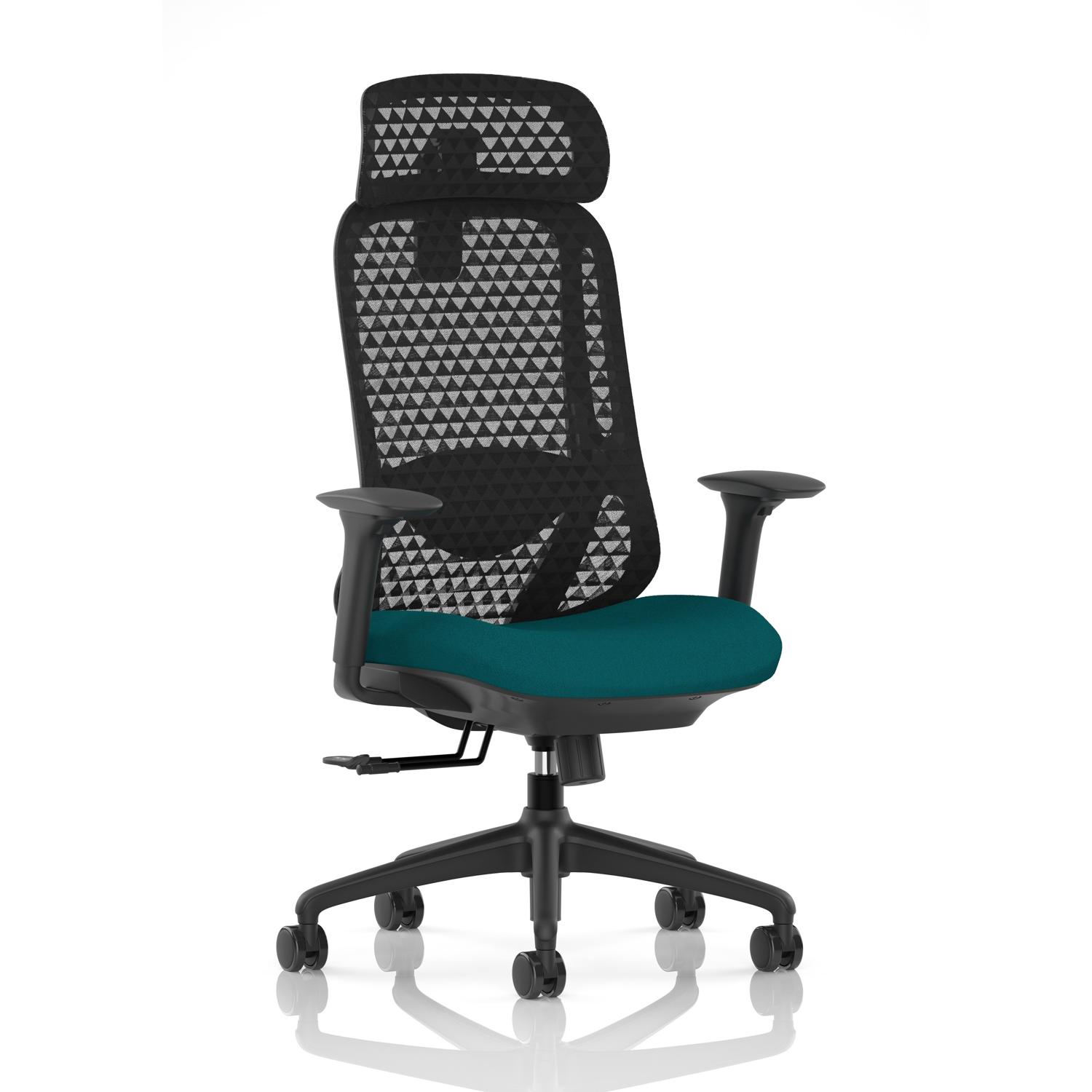Prism Mesh Back Chair With Height Adjustable Arms with Headrest Bespoke Colour Seat Maringa Teal Prism Mesh Back Chair With Height Adjustable Arms with Headrest Bespoke Colour Seat Maringa Teal