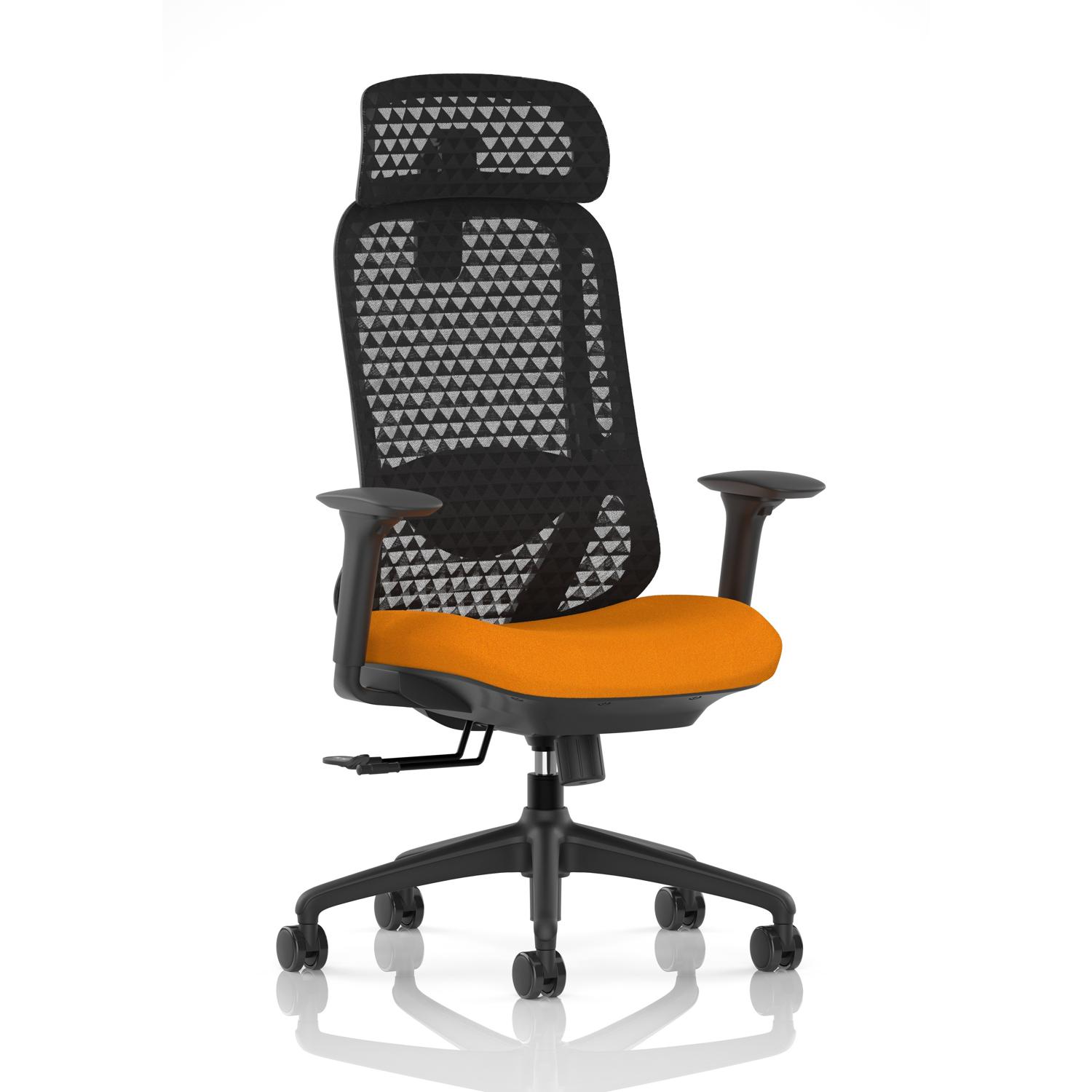 Prism Mesh Back Chair With Height Adjustable Arms with Headrest Bespoke Colour Seat Senna Yellow