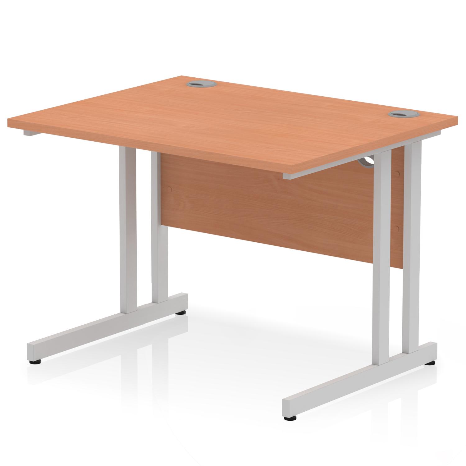 Impulse 1000 x 800mm Straight Office Desk Beech Top Silver Cantilever Leg