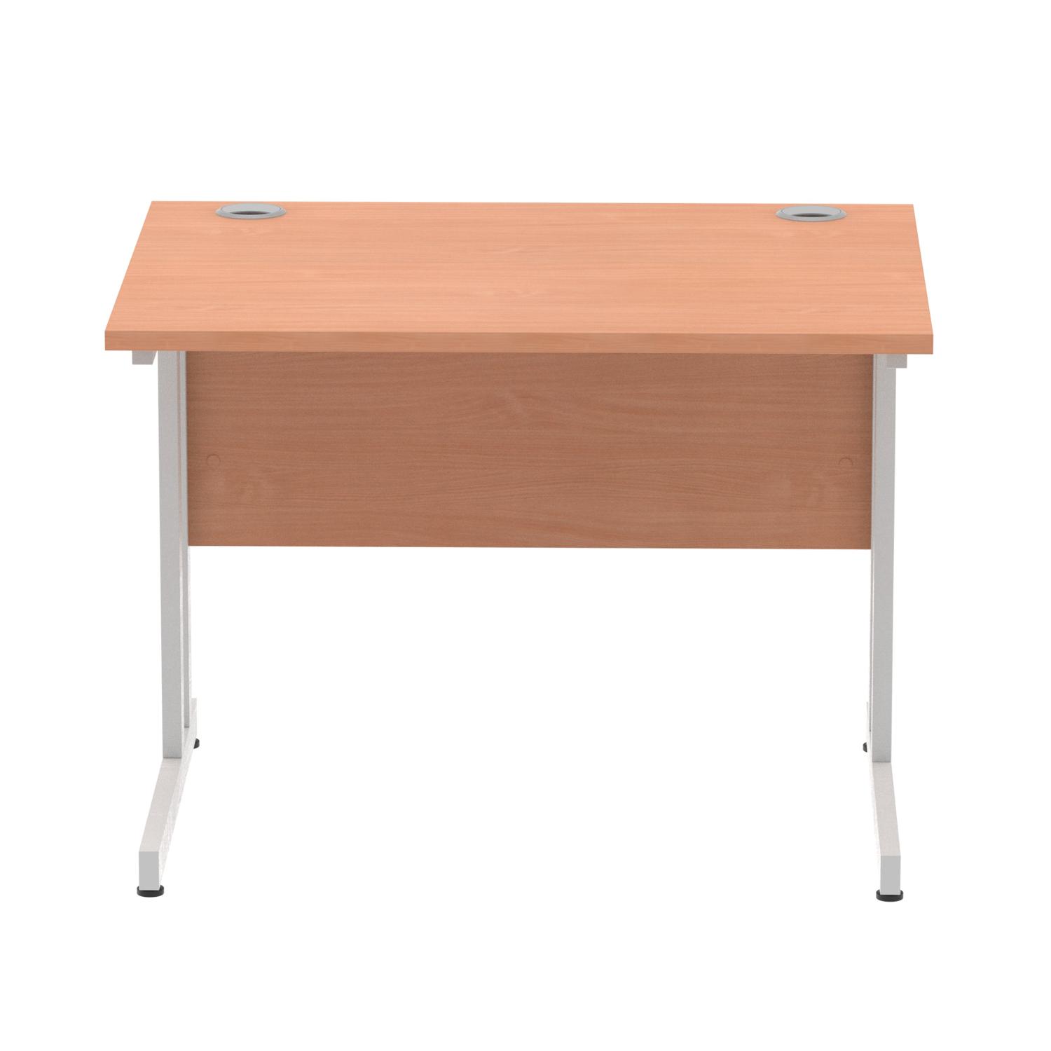 Impulse 1000 x 800mm Straight Office Desk Beech Top Silver Cantilever Leg