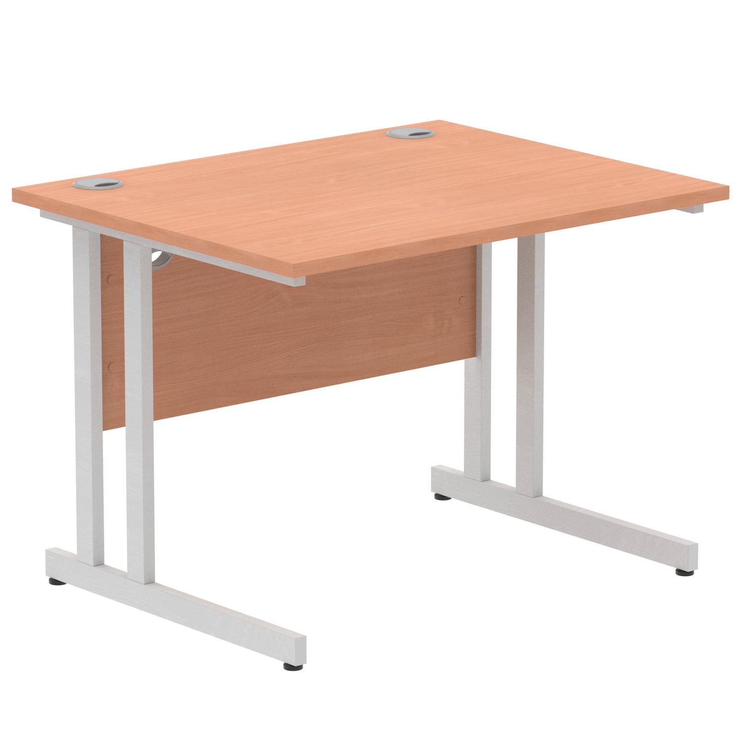 Impulse 1000 x 800mm Straight Office Desk Beech Top Silver Cantilever Leg