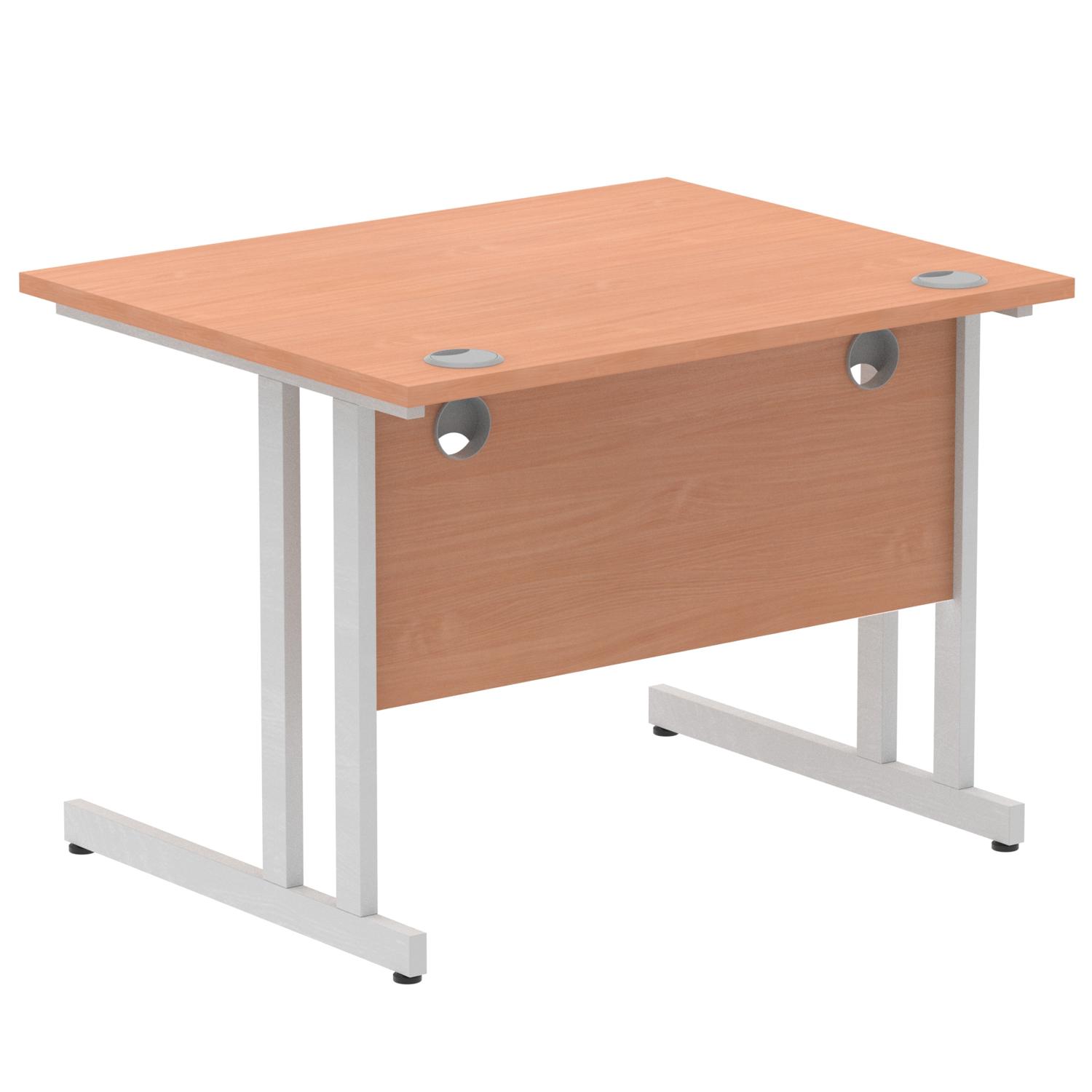 Impulse 1000 x 800mm Straight Office Desk Beech Top Silver Cantilever Leg