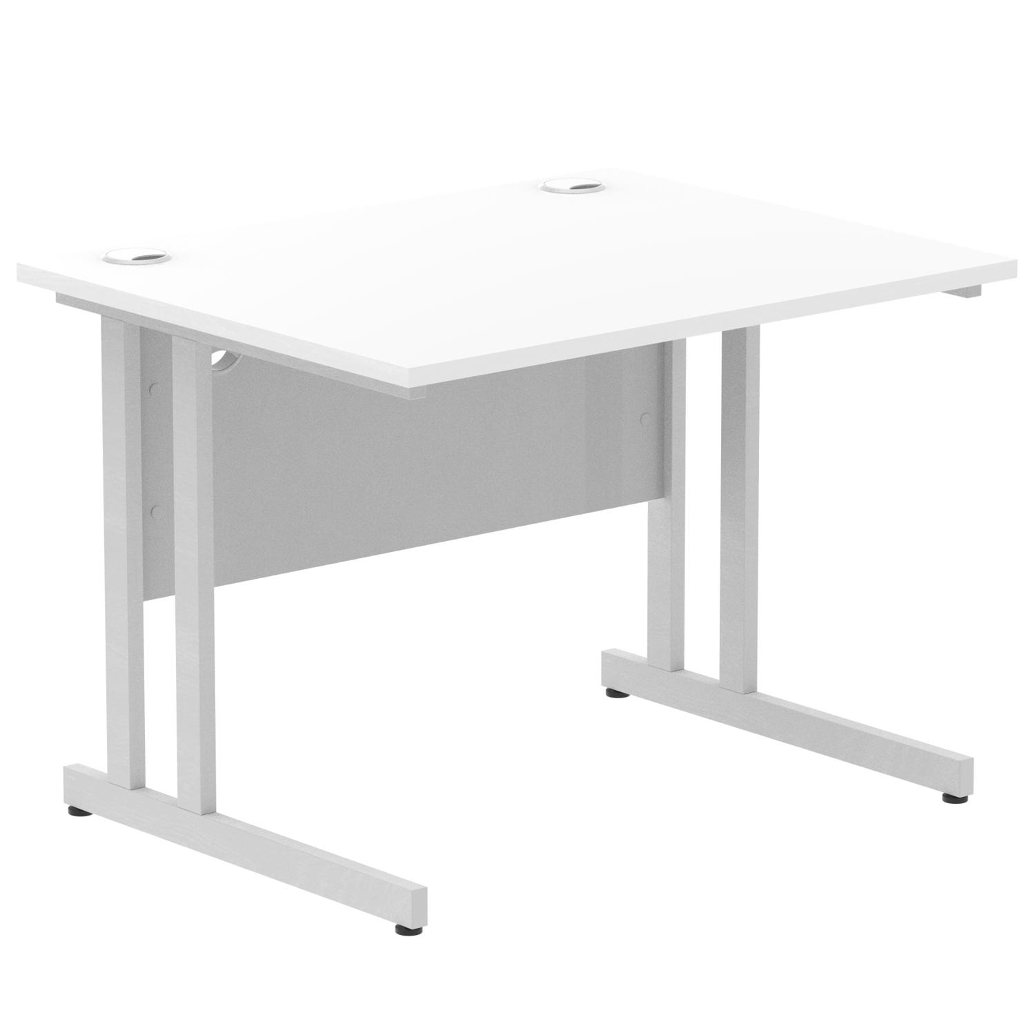 Impulse 1000 x 800mm Straight Office Desk White Top Silver Cantilever Leg