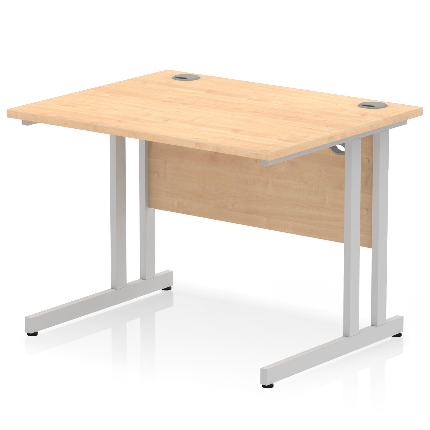 Impulse 1000 x 800mm Straight Office Desk Maple Top Silver Cantilever Leg