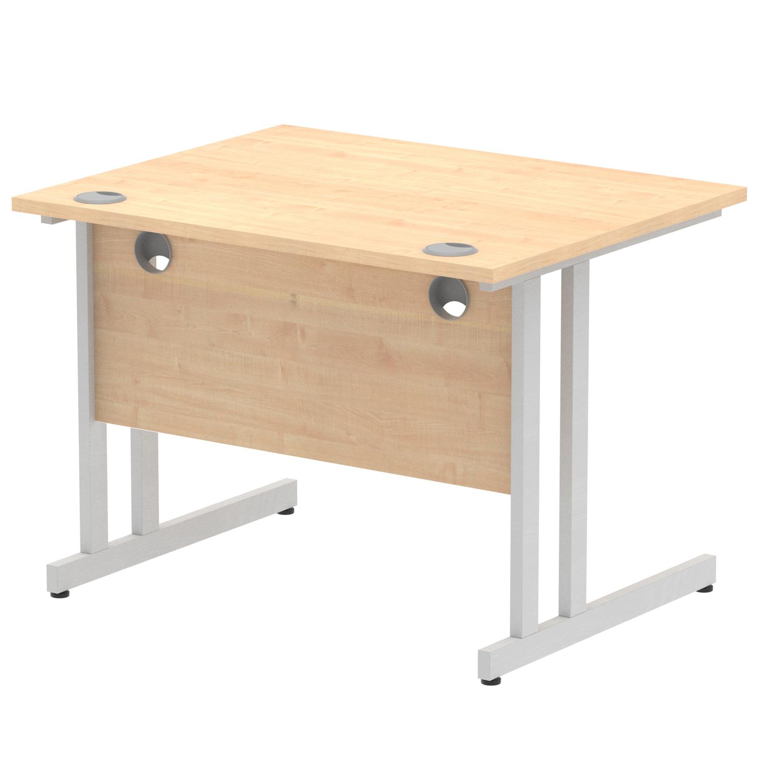 Impulse 1000 x 800mm Straight Office Desk Maple Top Silver Cantilever Leg