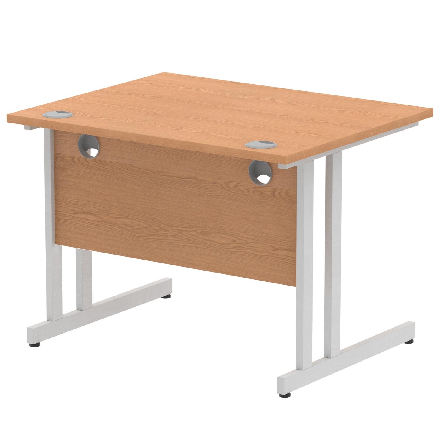 Impulse 1000 x 800mm Straight Office Desk Oak Top Silver Cantilever Leg
