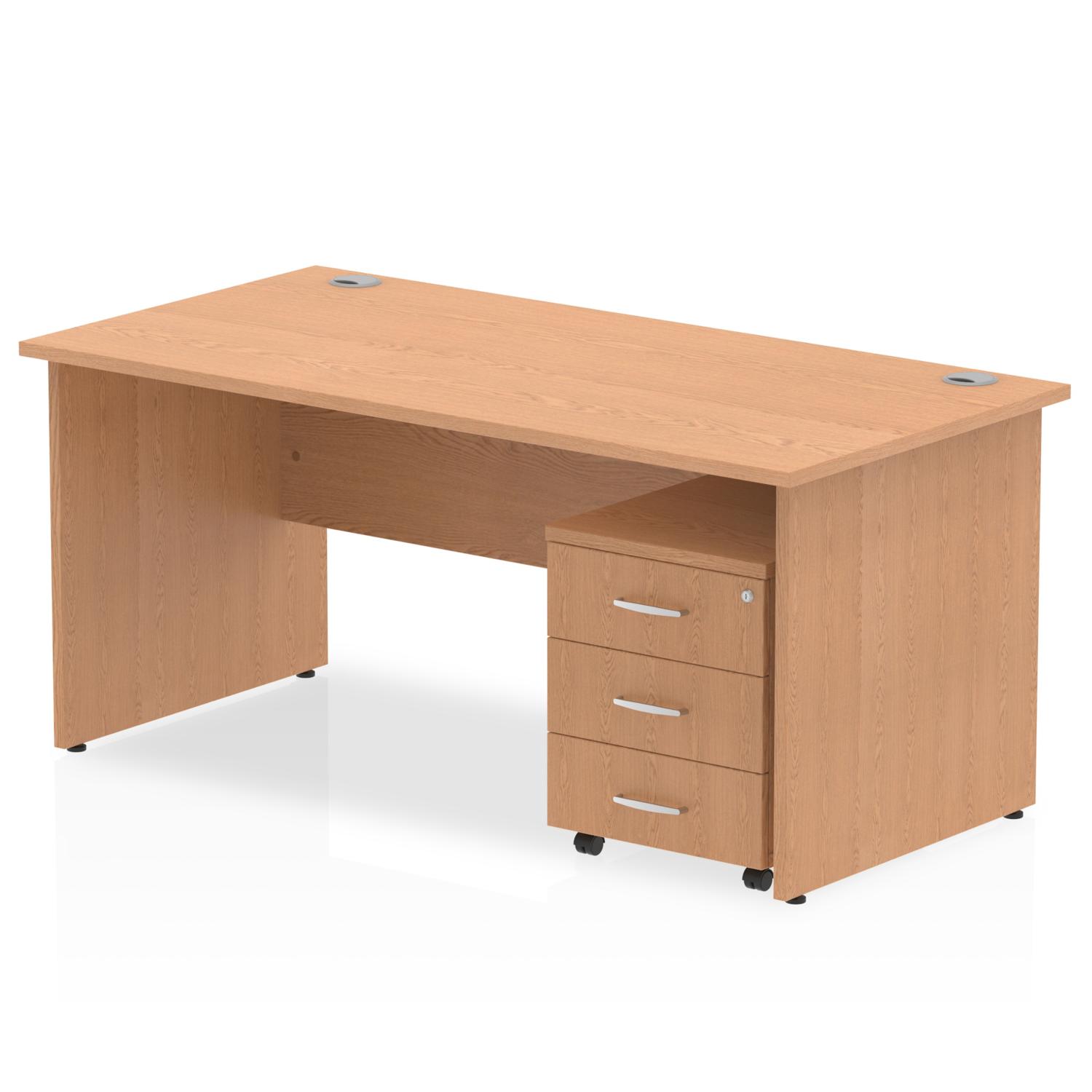Impulse 1200 x 800mm Straight Office Desk Oak Top Panel End Leg Workstation 3 Drawer Mobile Pedestal
