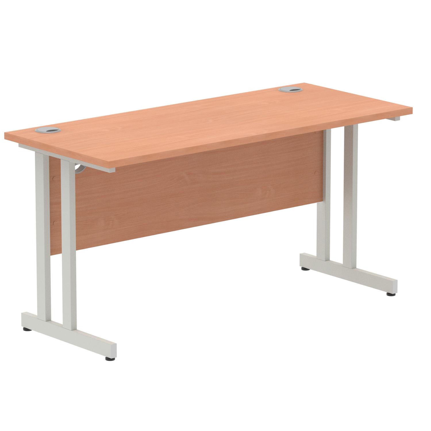 Impulse 1400 x 600mm Straight Office Desk Beech Top Silver Cantilever Leg