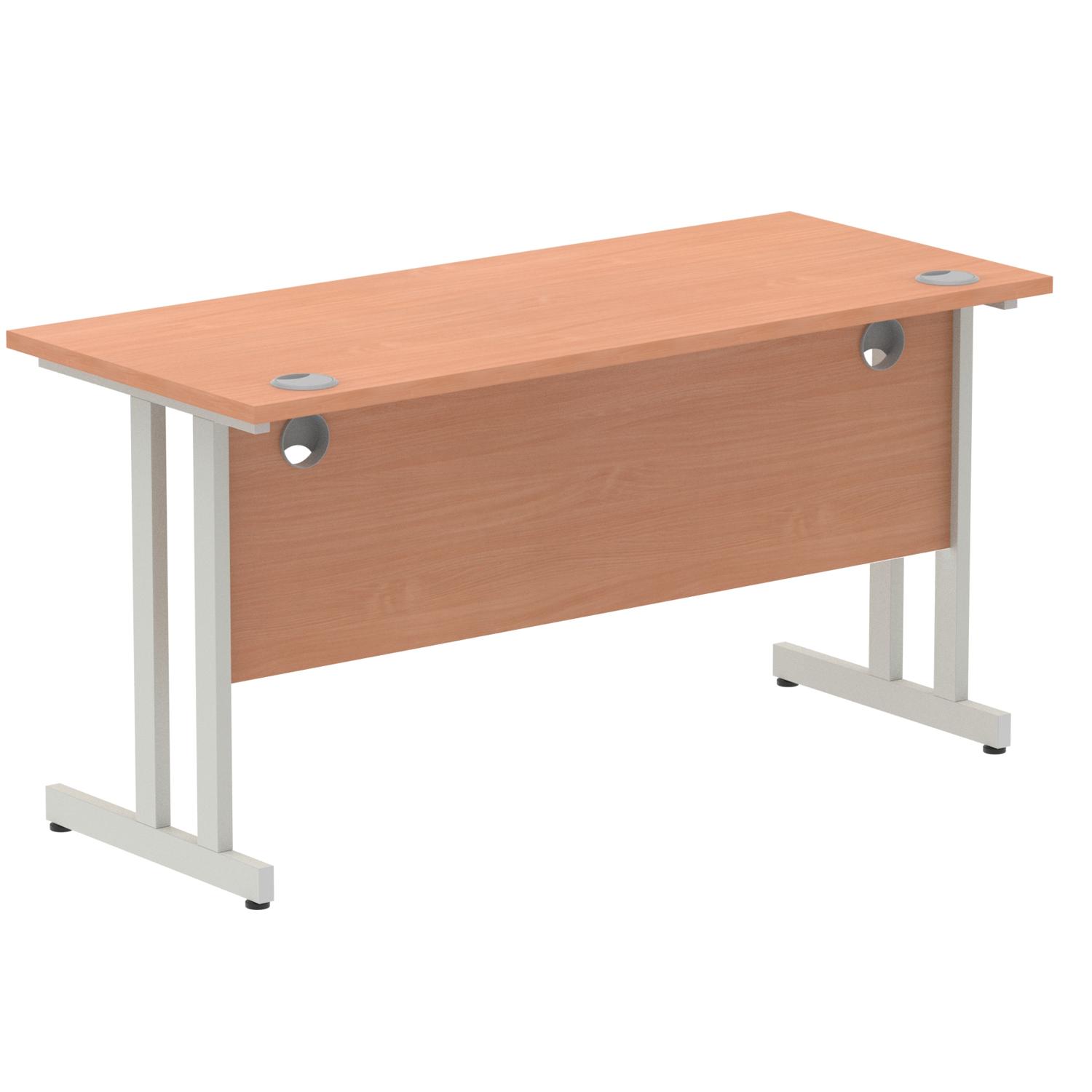 Impulse 1400 x 600mm Straight Office Desk Beech Top Silver Cantilever Leg