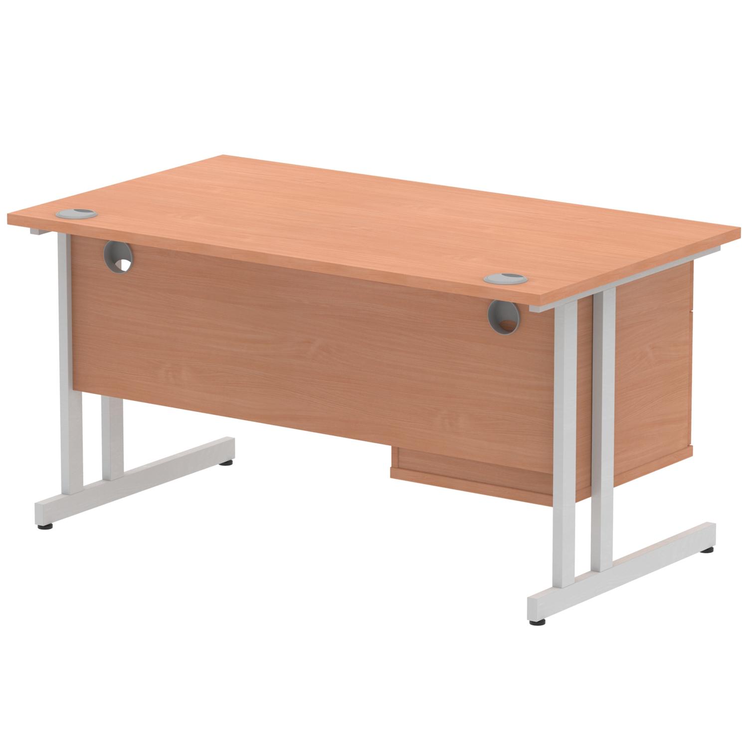Impulse 1400 x 800mm Straight Office Desk Beech Top Silver Cantilever Leg Workstation 1 x 2 Drawer Fixed Pedestal
