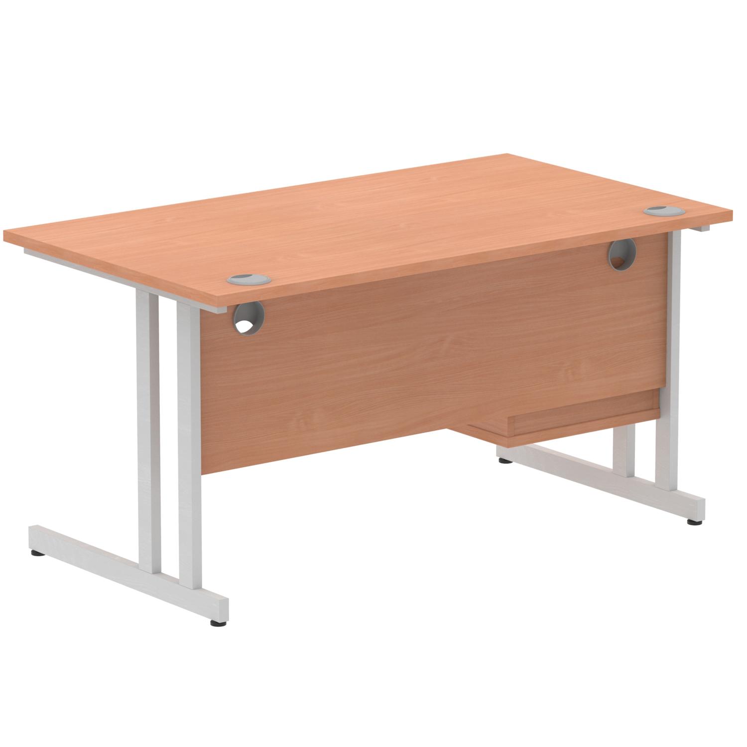 Impulse 1400 x 800mm Straight Office Desk Beech Top Silver Cantilever Leg Workstation 1 x 2 Drawer Fixed Pedestal