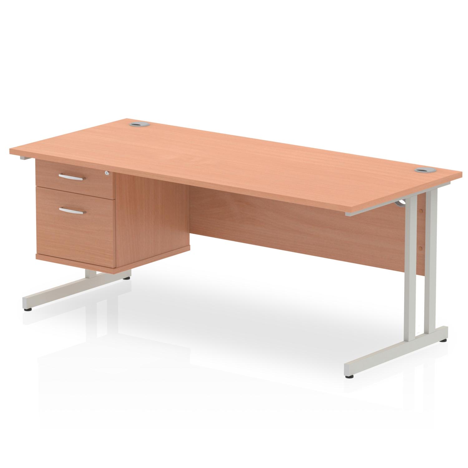 Impulse 1800 x 800mm Straight Office Desk Beech Top Silver Cantilever Leg Workstation 1 x 2 Drawer Fixed Pedestal