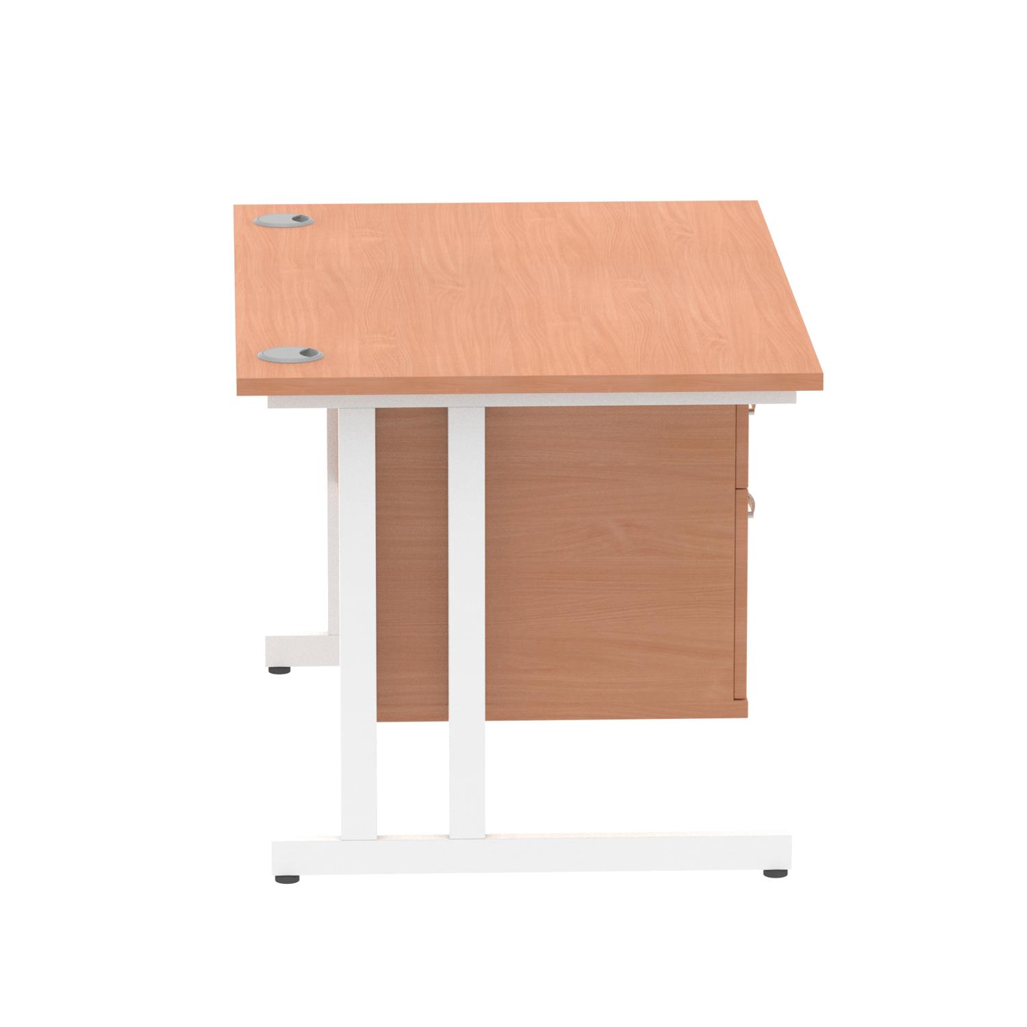 Impulse 1200 x 800mm Straight Office Desk Beech Top White Cantilever Leg Workstation 1 x 2 Drawer Fixed Pedestal
