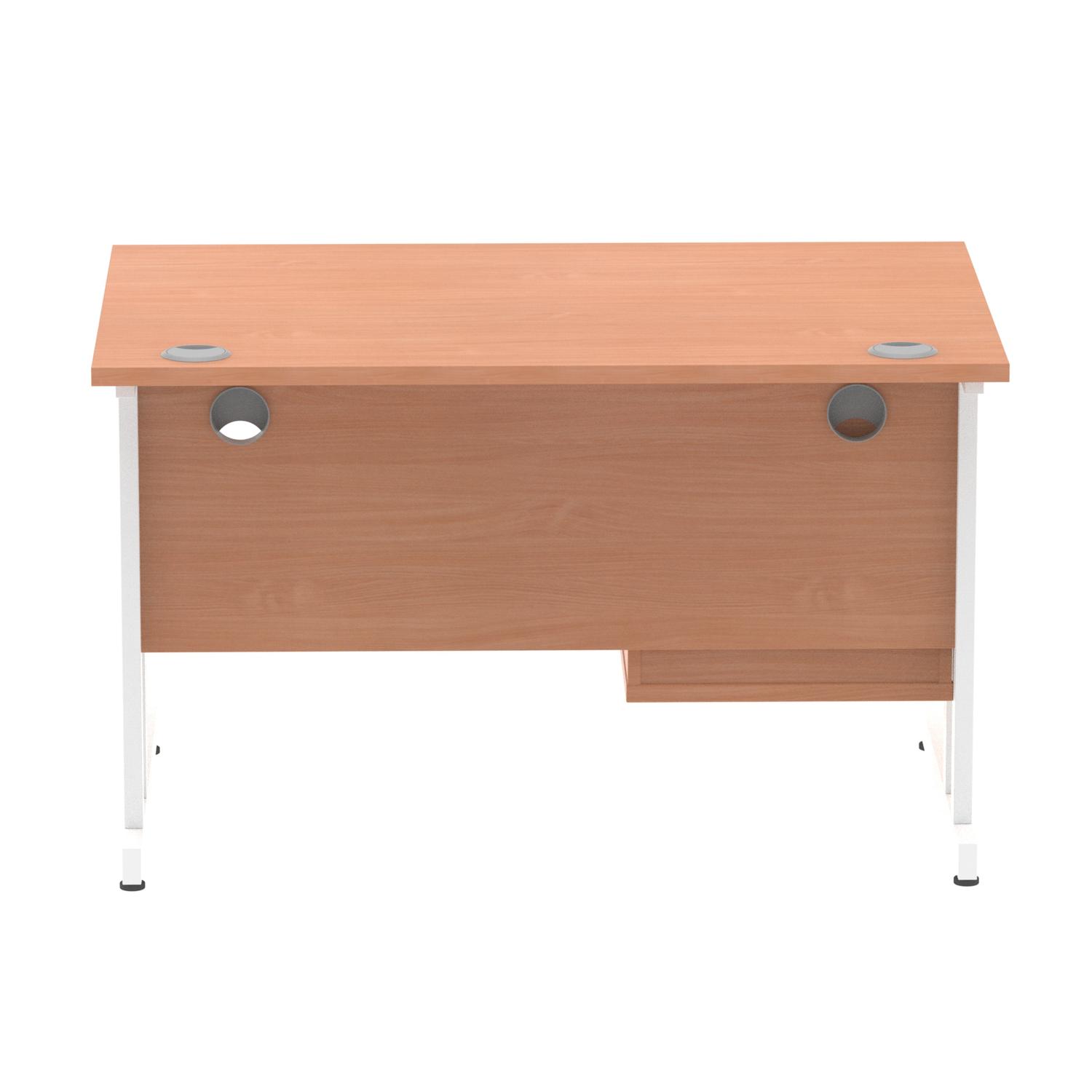 Impulse 1200 x 800mm Straight Office Desk Beech Top White Cantilever Leg Workstation 1 x 2 Drawer Fixed Pedestal