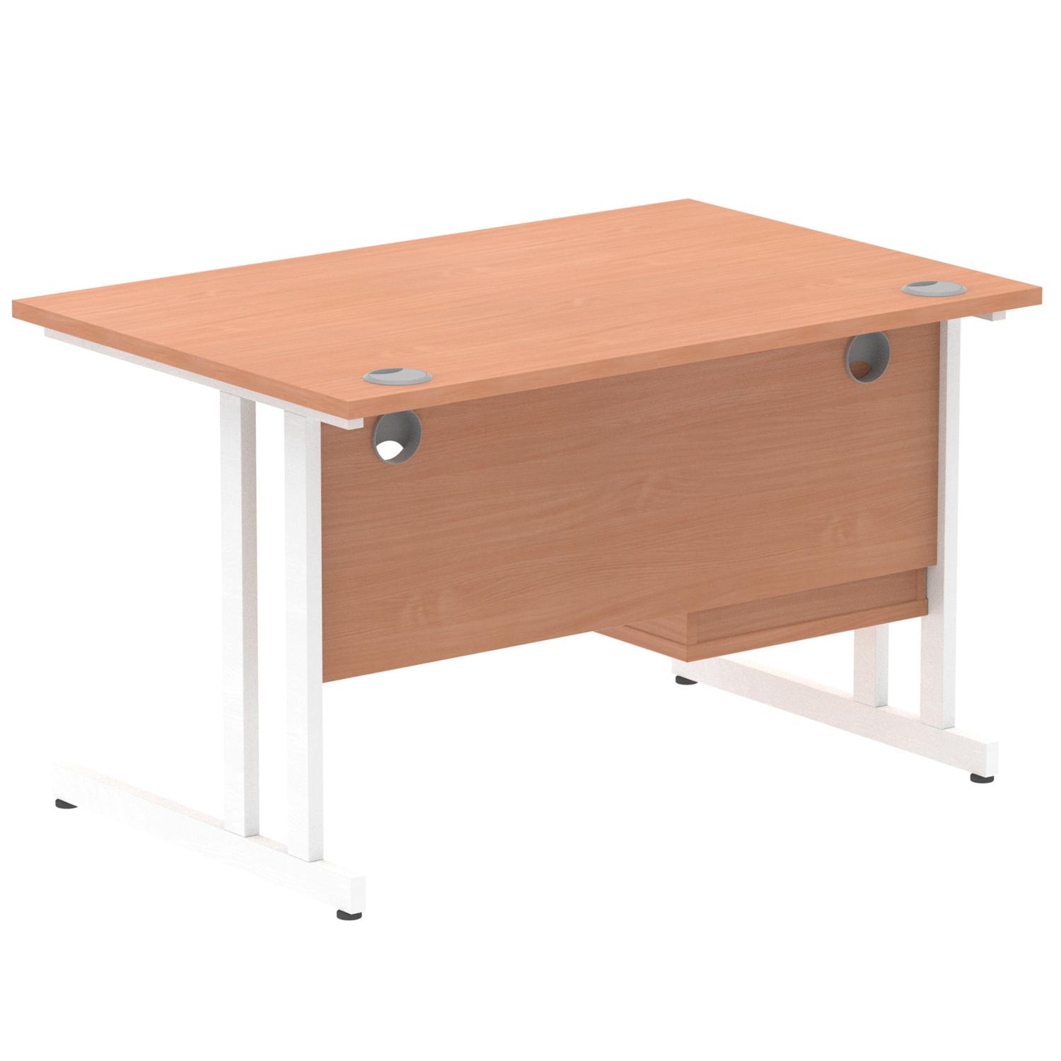 Impulse 1200 x 800mm Straight Office Desk Beech Top White Cantilever Leg Workstation 1 x 2 Drawer Fixed Pedestal