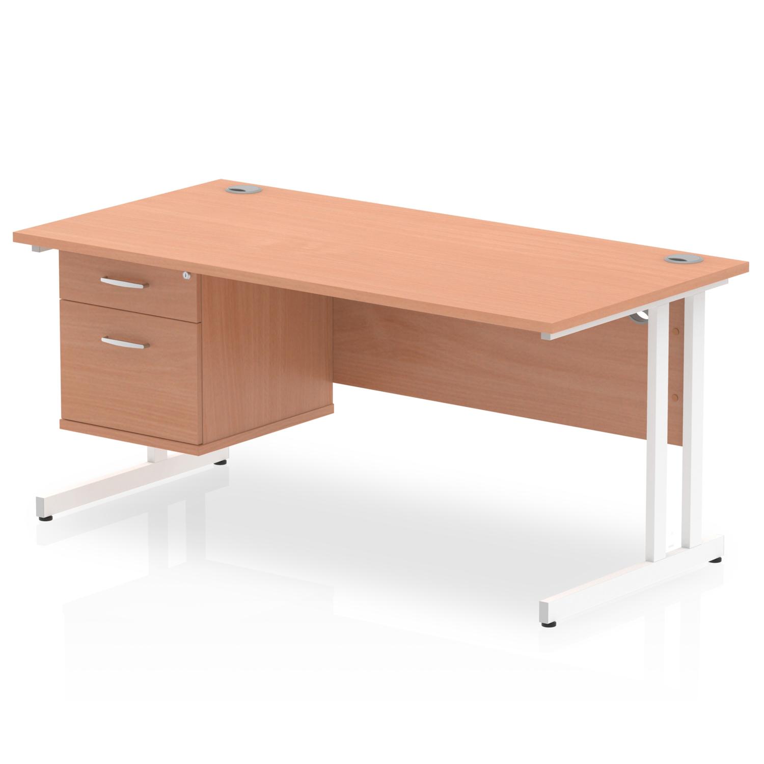 Impulse 1600 x 800mm Straight Office Desk Beech Top White Cantilever Leg Workstation 1 x 2 Drawer Fixed Pedestal