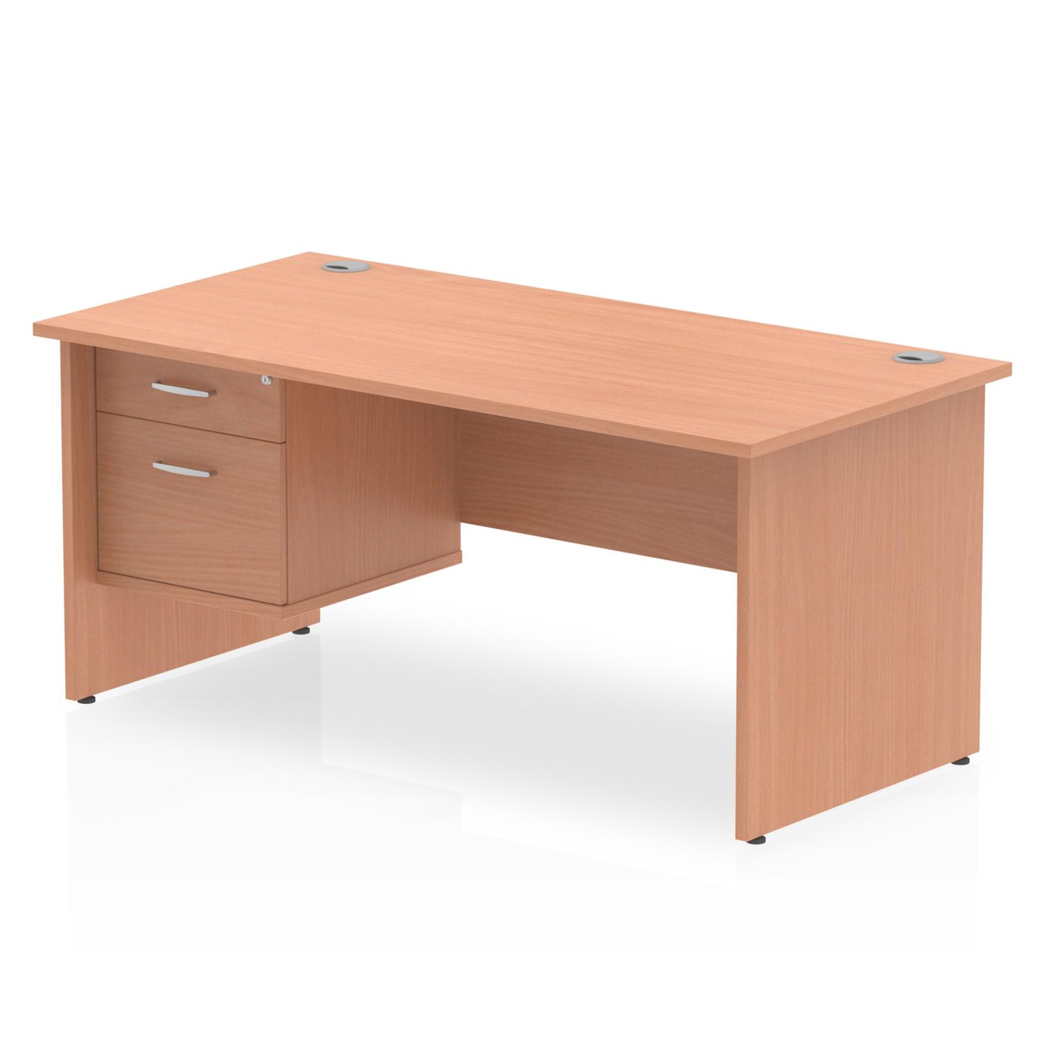 Impulse 1600 x 800mm Straight Office Desk Beech Top Panel End Leg Workstation 1 x 2 Drawer Fixed Pedestal