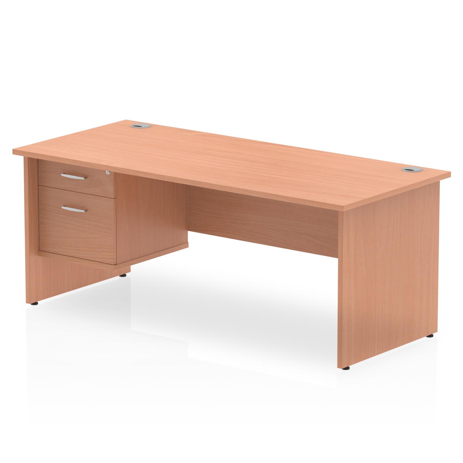 Impulse 1800 x 800mm Straight Office Desk Beech Top Panel End Leg Workstation 1 x 2 Drawer Fixed Pedestal