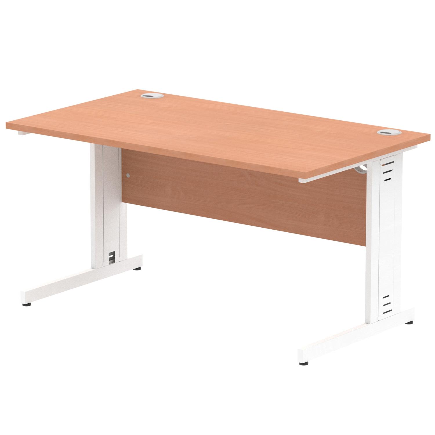 Impulse 1400 x 800mm Straight Office Desk Beech Top White Cable Managed Leg