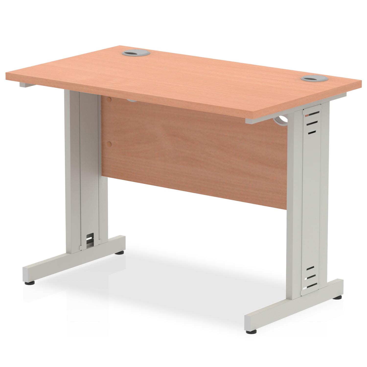 Impulse 1000 x 600mm Straight Office Desk Beech Top Silver Cable Managed Leg
