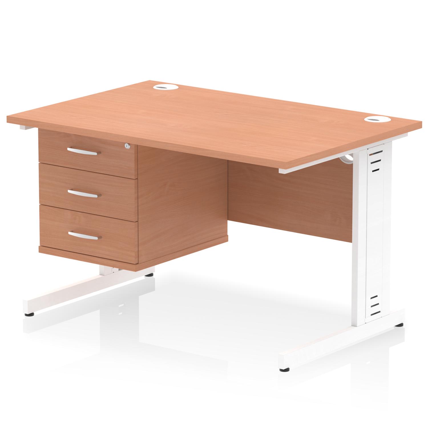 Impulse 1200 x 800mm Straight Office Desk Beech Top White Cable Managed Leg Workstation 1 x 3 Drawer Fixed Pedestal