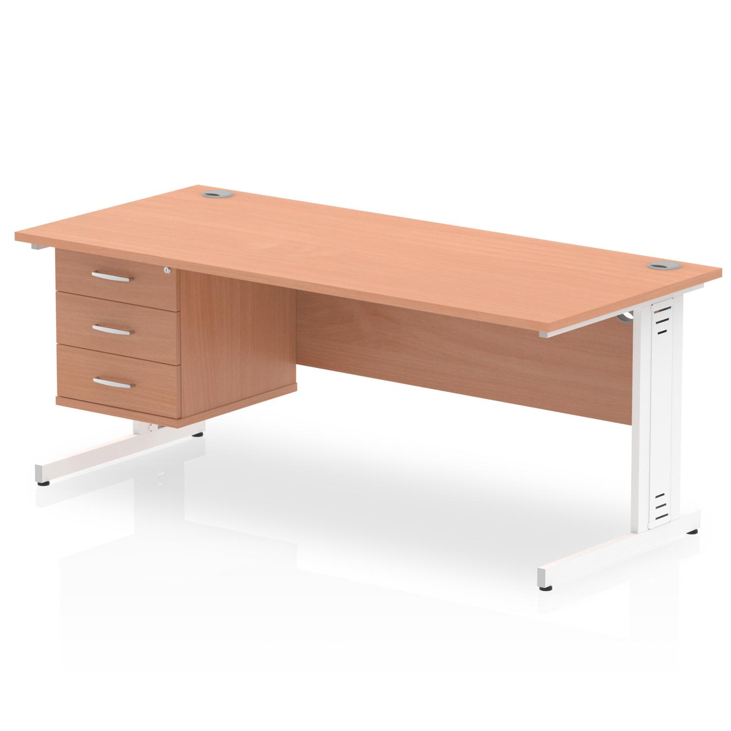Impulse 1800 x 800mm Straight Office Desk Beech Top White Cable Managed Leg Workstation 1 x 3 Drawer Fixed Pedestal