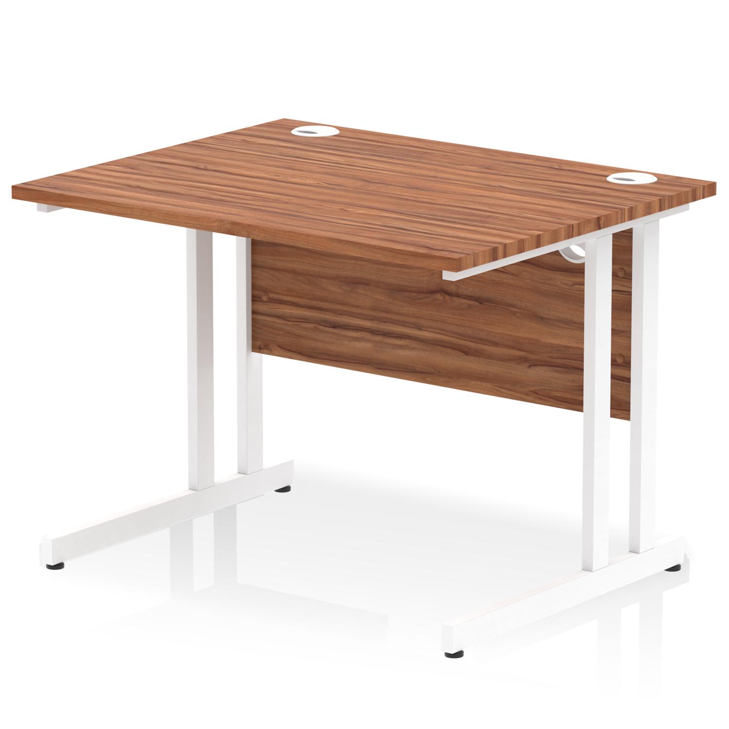 Impulse 1000 x 800mm Straight Office Desk Walnut Top White Cantilever Leg
