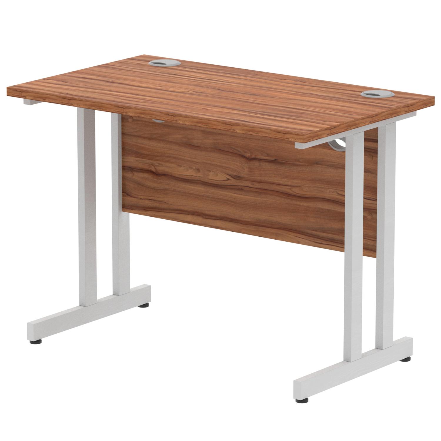 Impulse 1000 x 600mm Straight Office Desk Walnut Top Silver Cantilever Leg