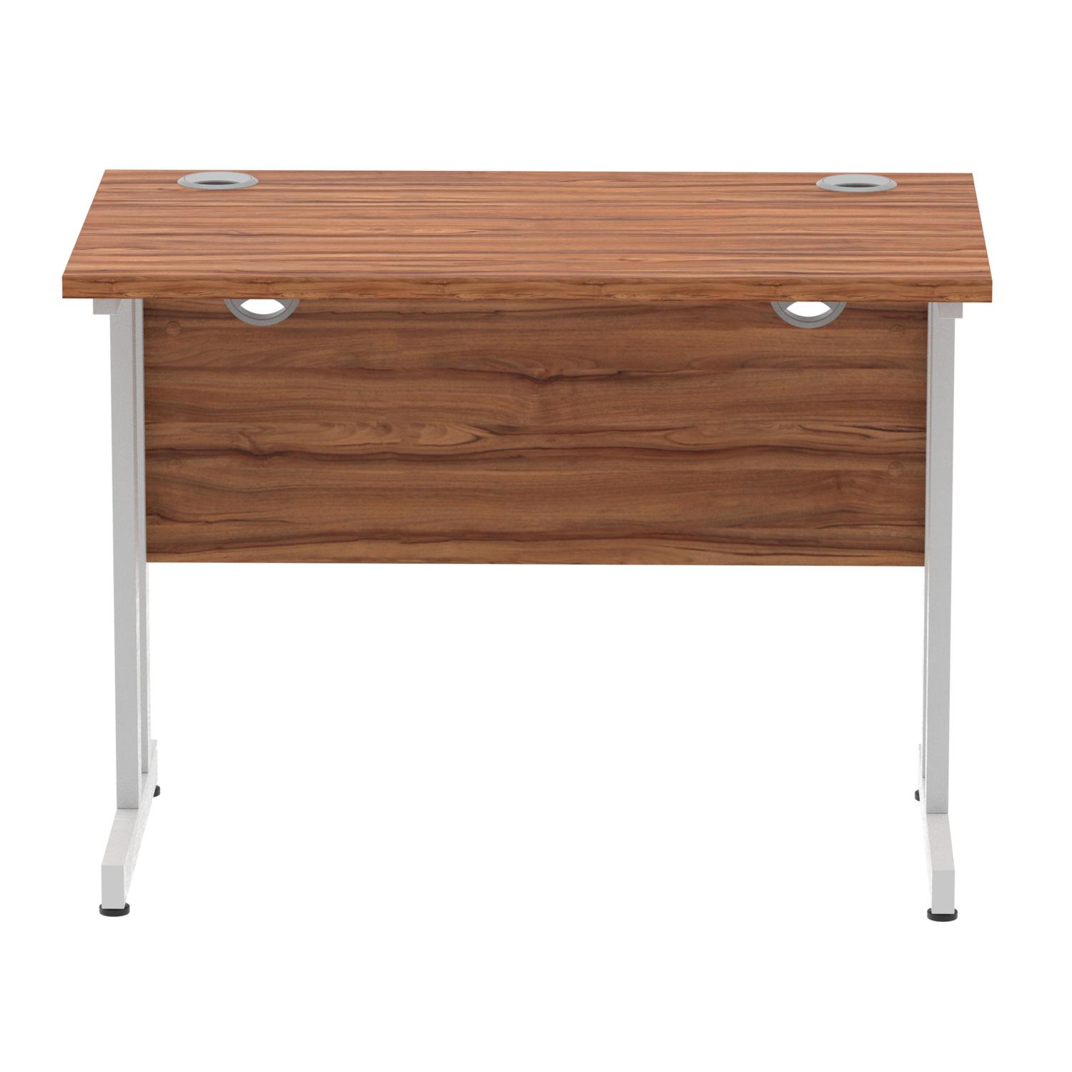 Impulse 1000 x 600mm Straight Office Desk Walnut Top Silver Cantilever Leg